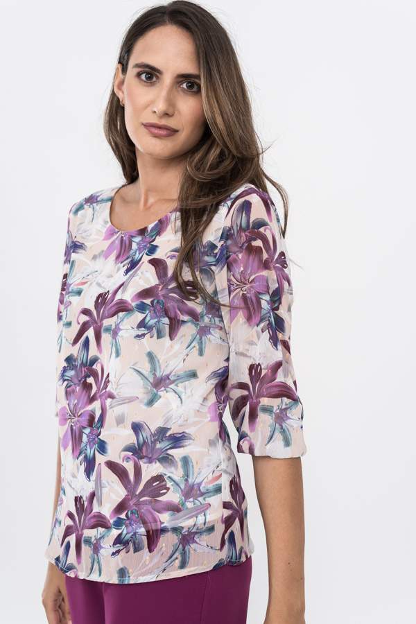BLUSA FLORAL DETALLE LUREX MALVA