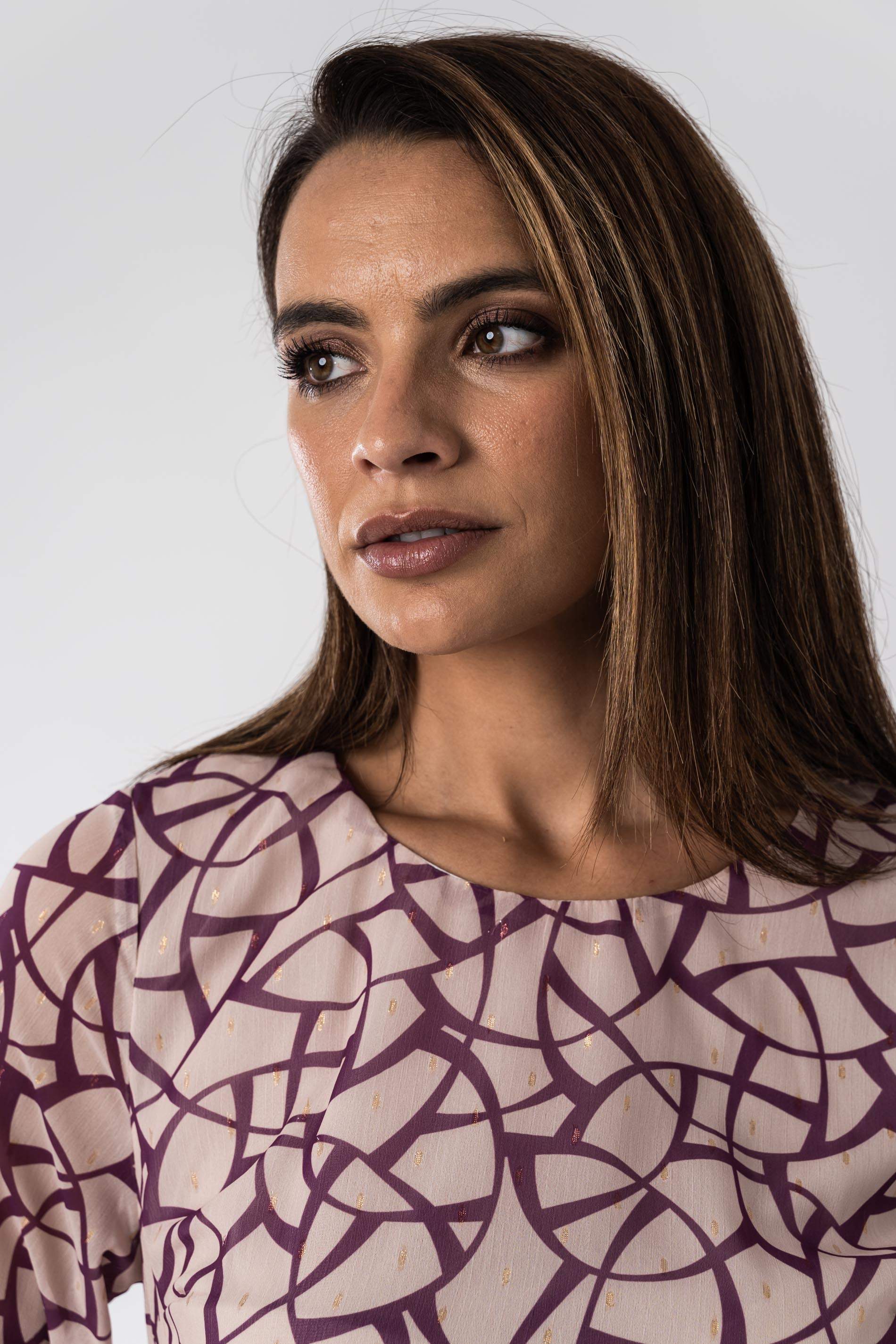 BLUSA BICOLOR DETALLE LUREX MALVA