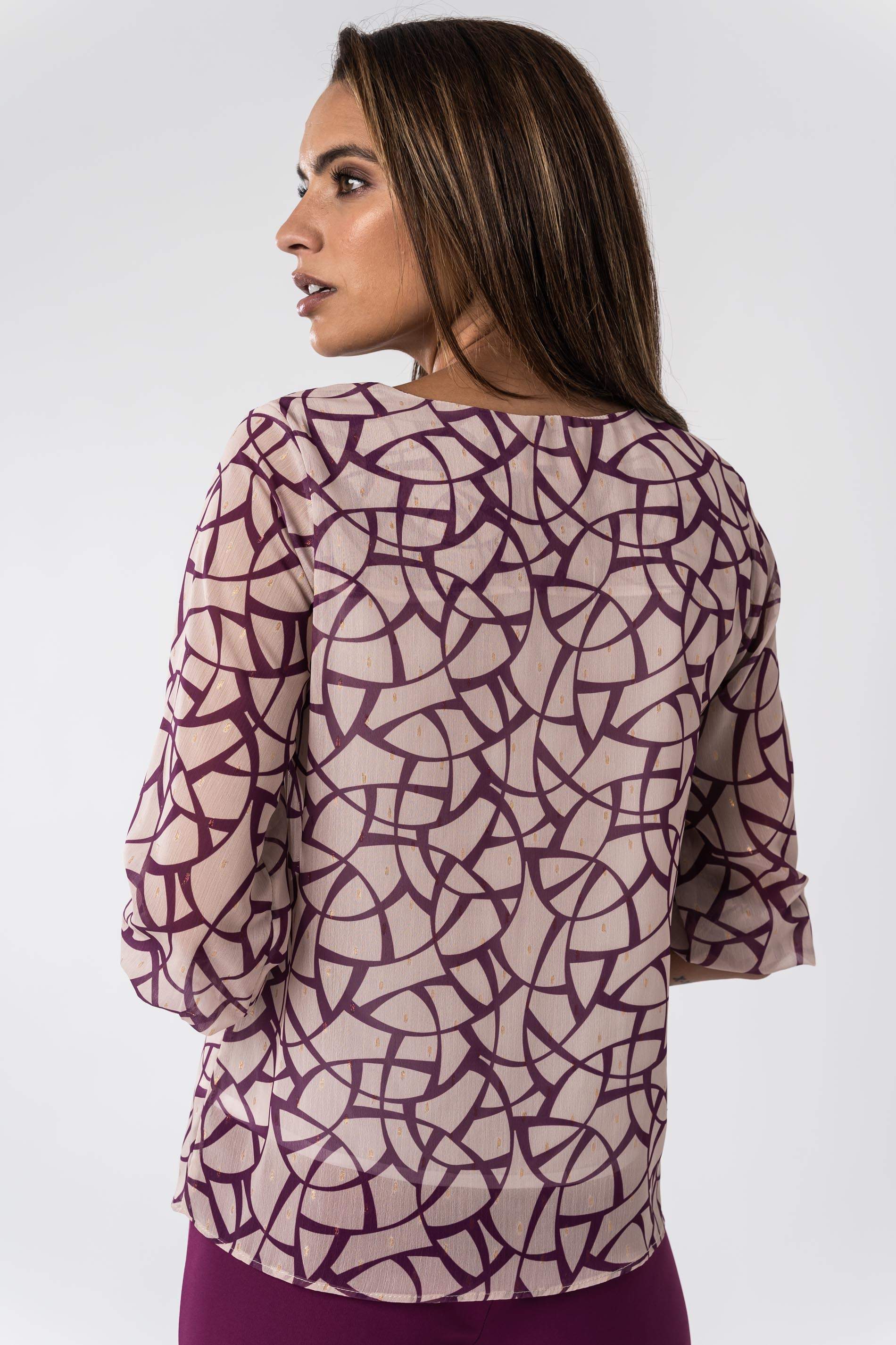 BLUSA BICOLOR DETALLE LUREX MALVA