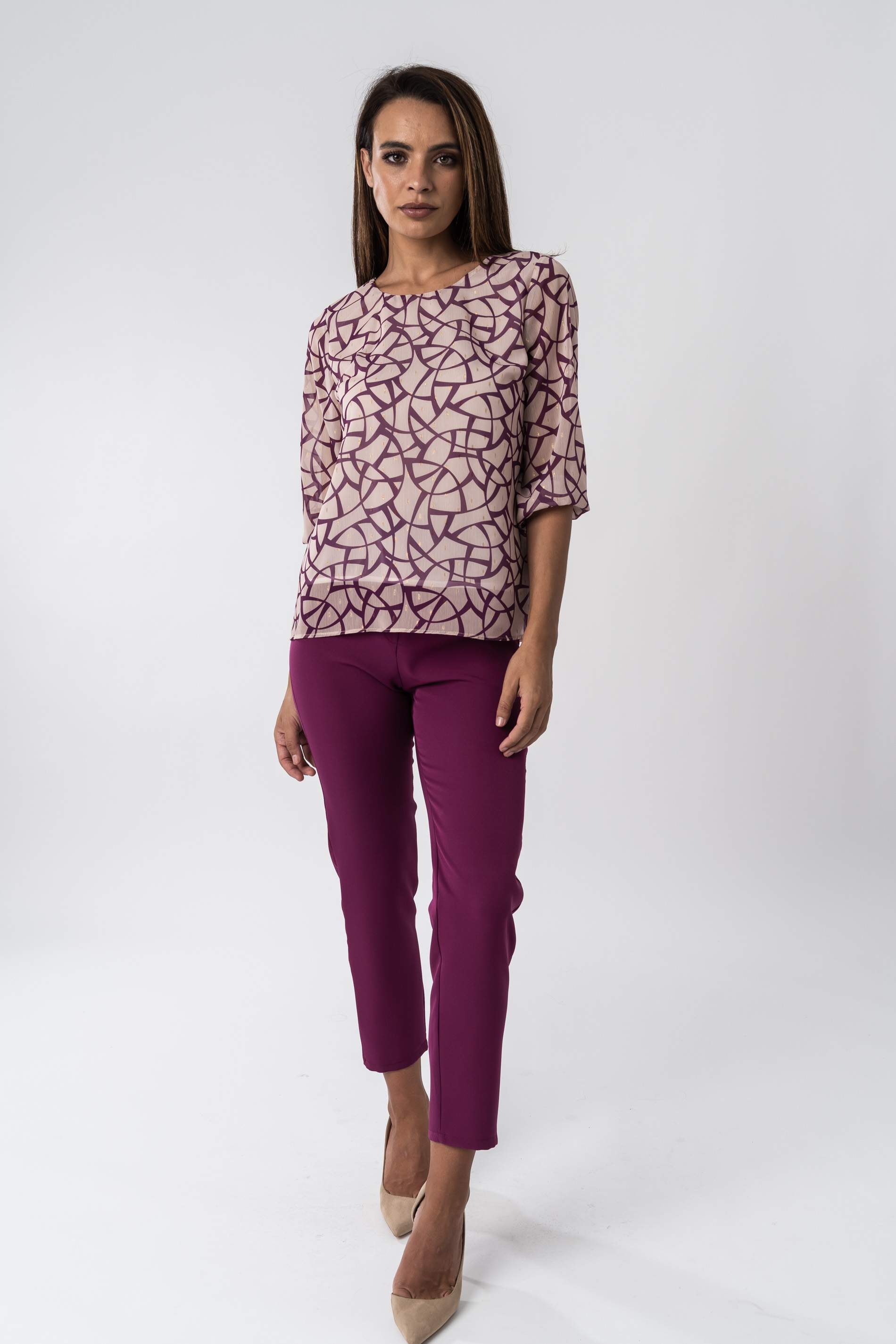 BLUSA BICOLOR DETALLE LUREX MALVA