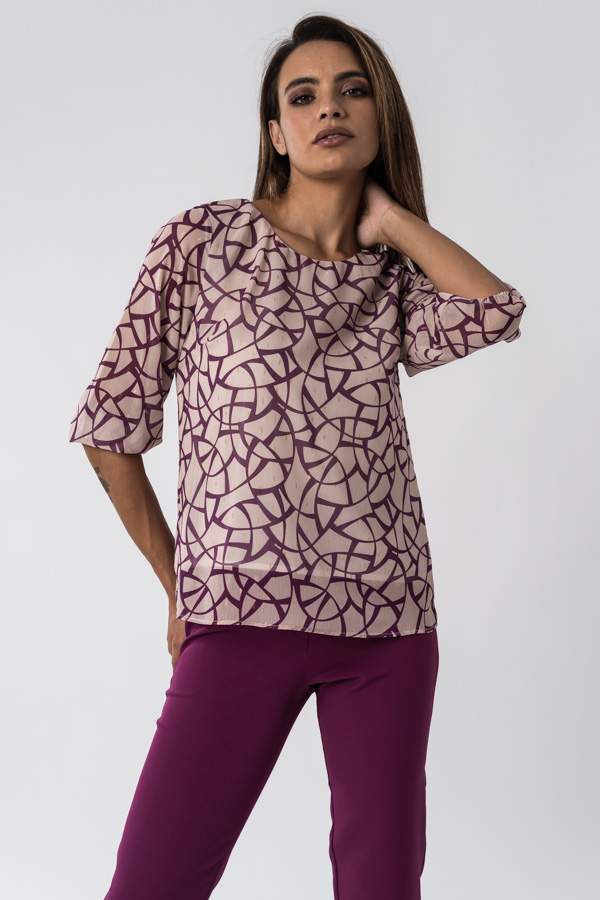 BLUSA BICOLOR DETALLE LUREX MALVA