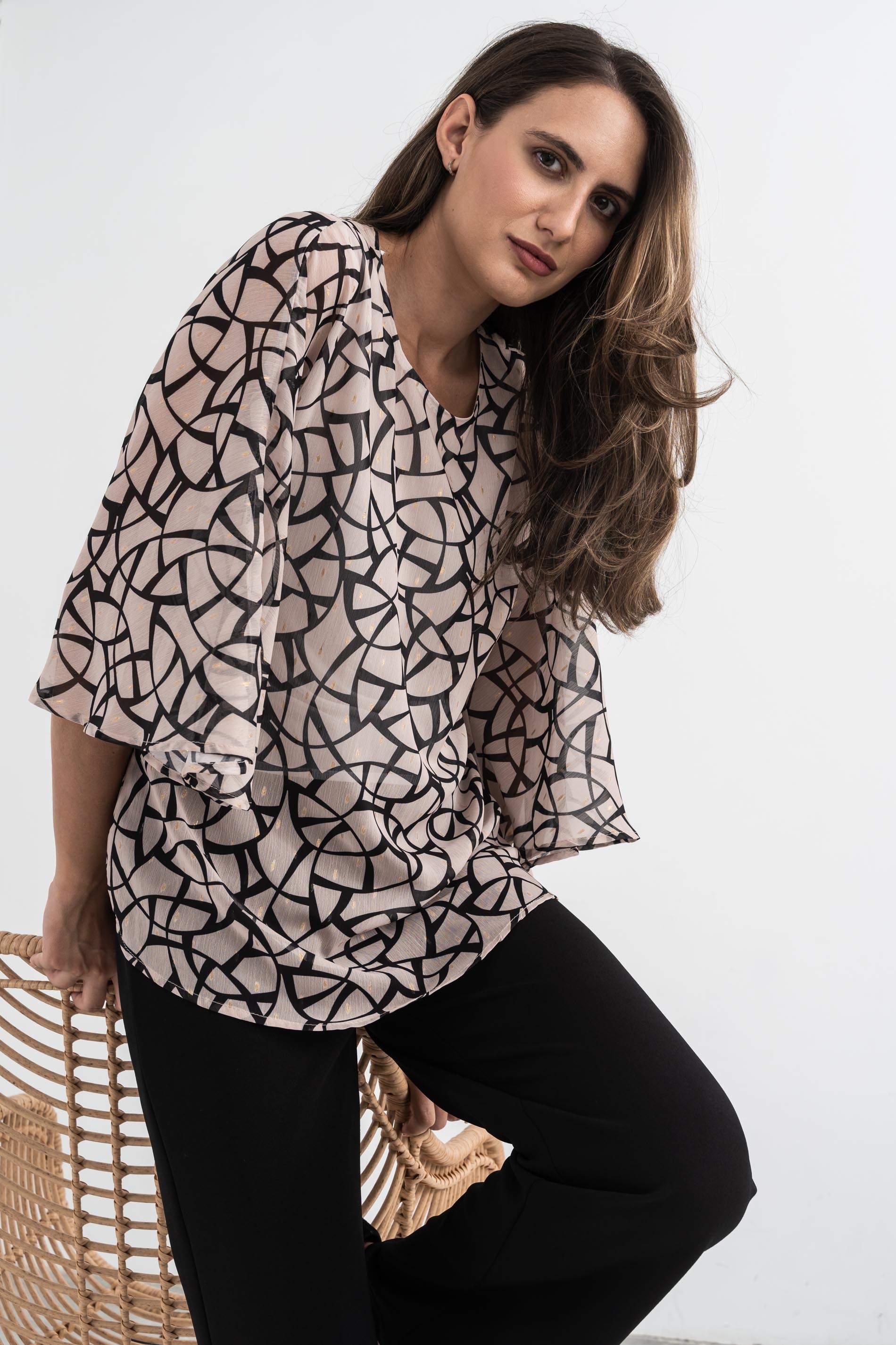 BLUSA MANGA CAPAS BICOLOR