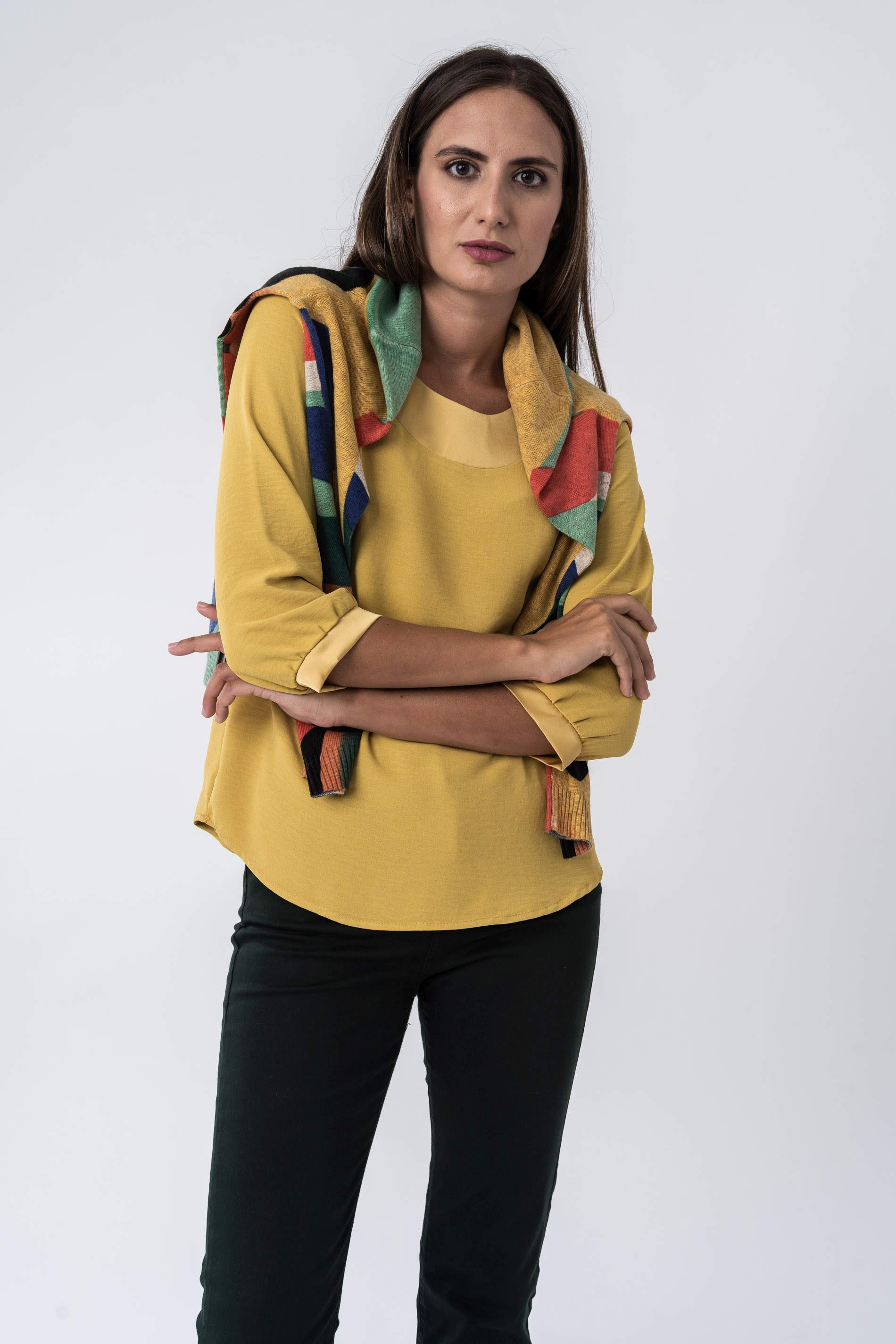 BLUSA COMBINADA SATEN MF MOSTAZA
