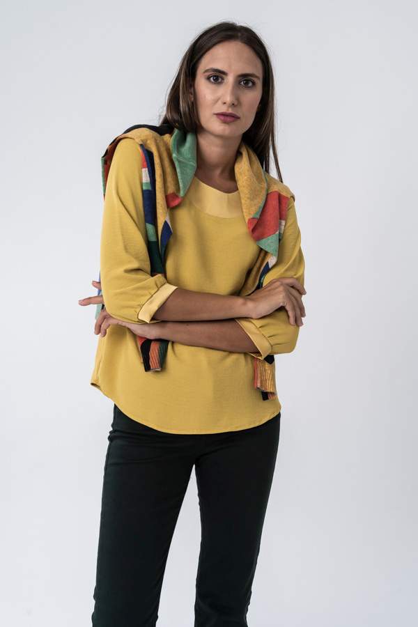BLUSA COMBINADA SATEN MF MOSTAZA
