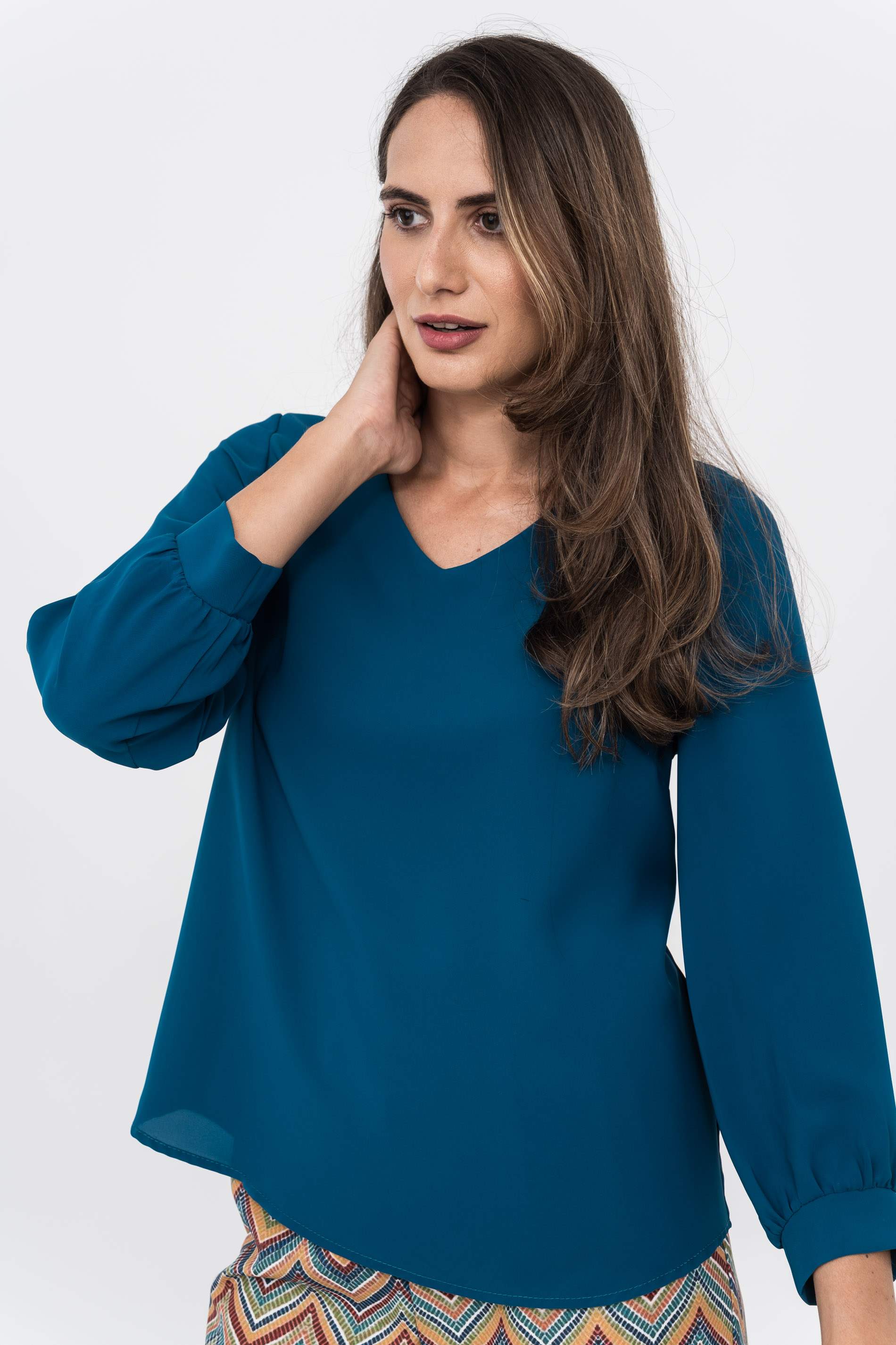 BLUSA MANGA PUÑO PETROLEO
