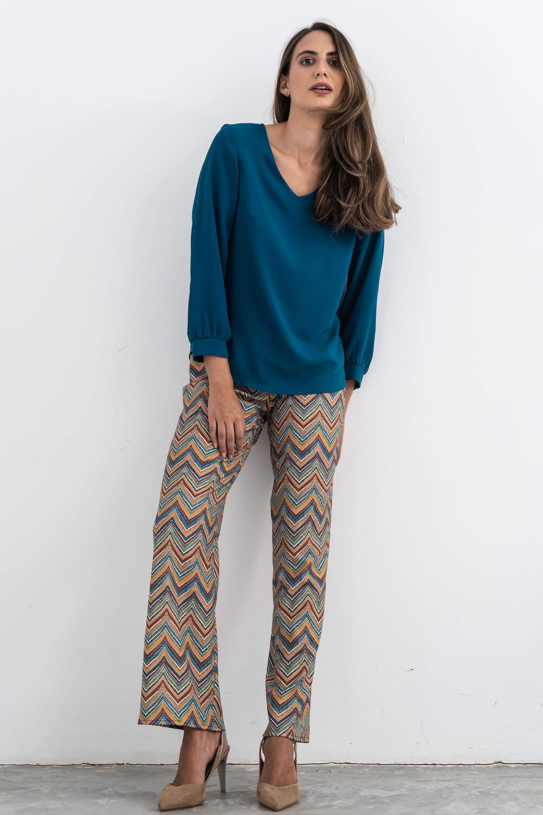 BLUSA MANGA PUÑO PETROLEO