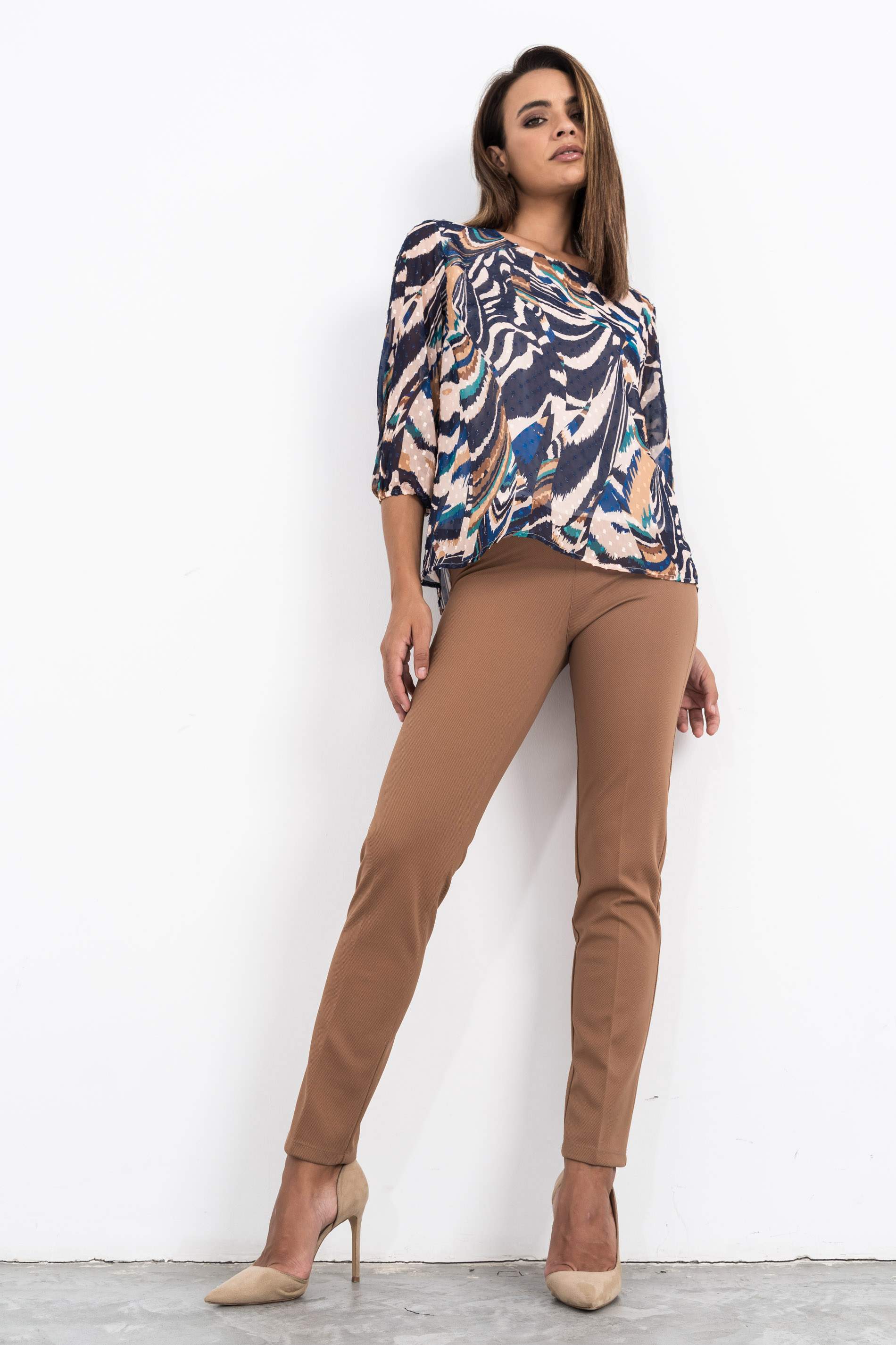 PANTALON DIAGONAL GOMA CINTURA CAMEL