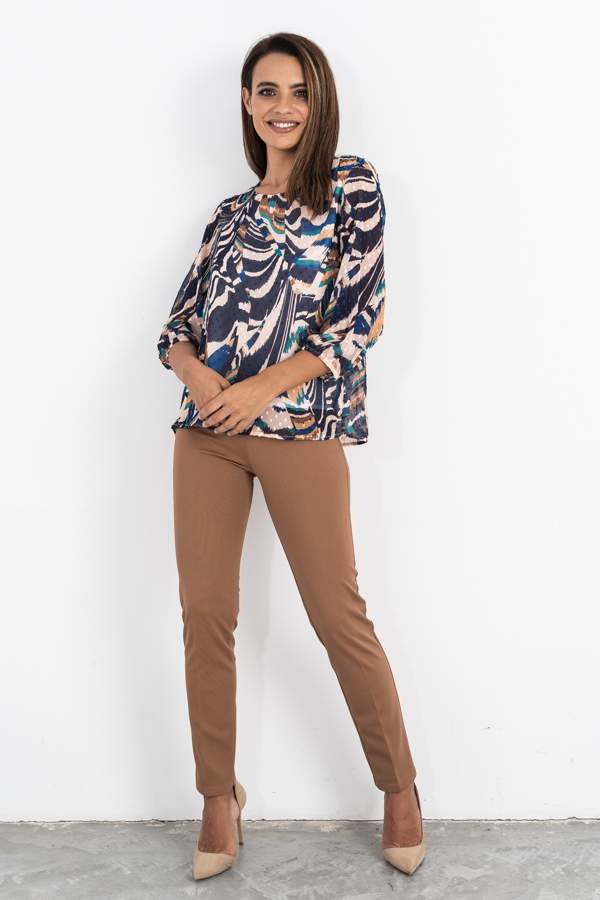 PANTALON DIAGONAL GOMA CINTURA CAMEL