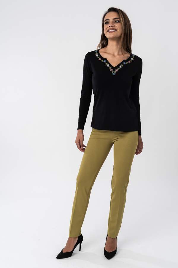 PANTALON DIAGONAL GOMA CINTURA OLIVA