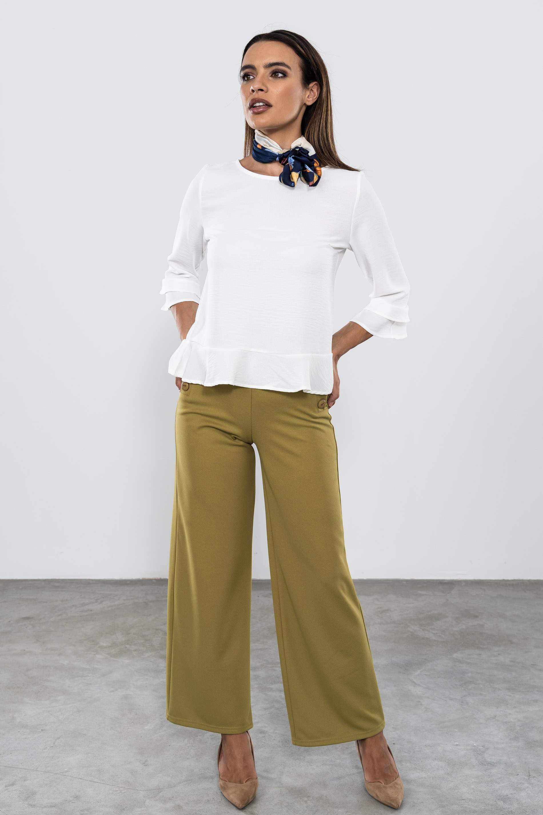 PANTALON ANCHO BOTONES OLIVA