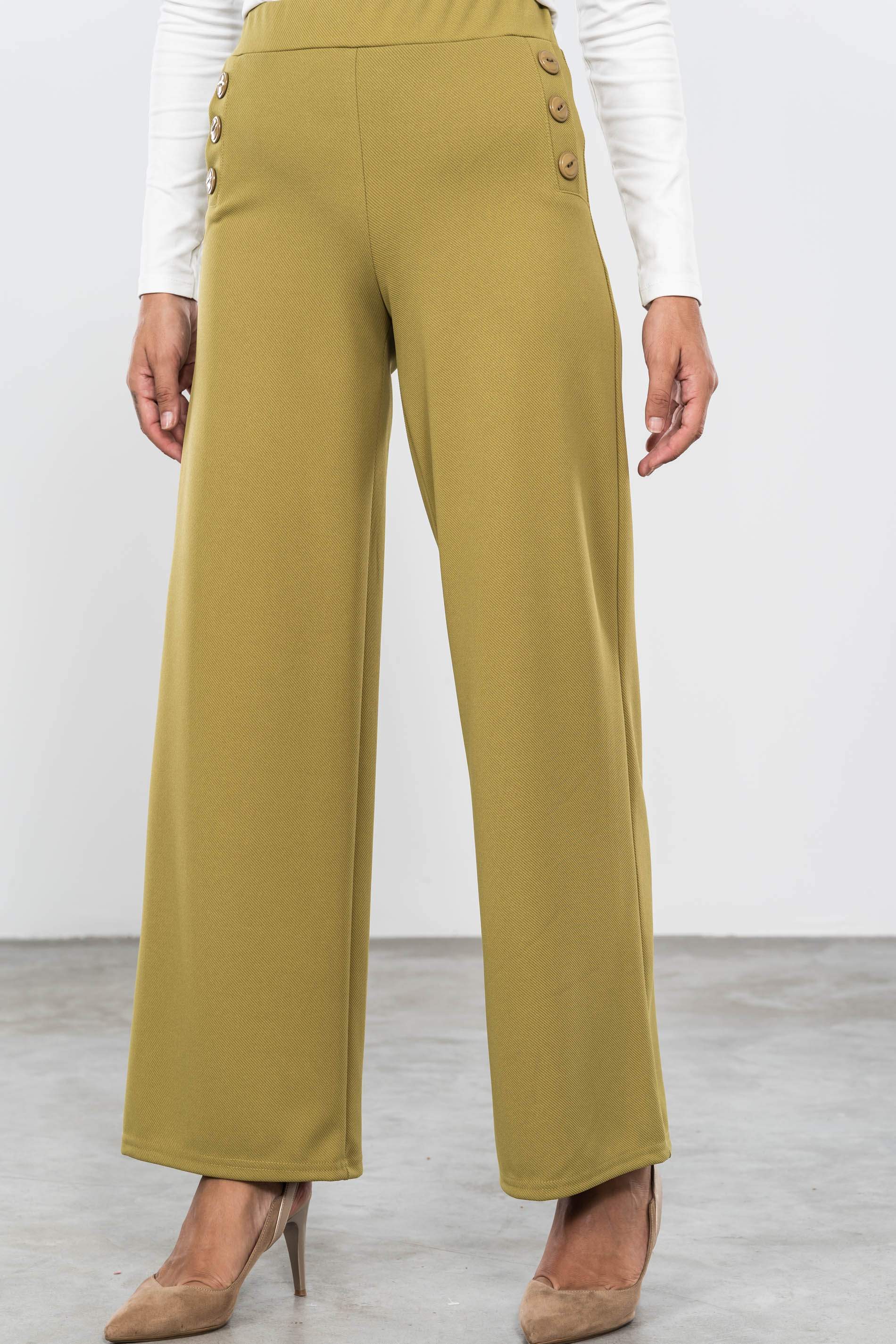 PANTALON ANCHO BOTONES OLIVA