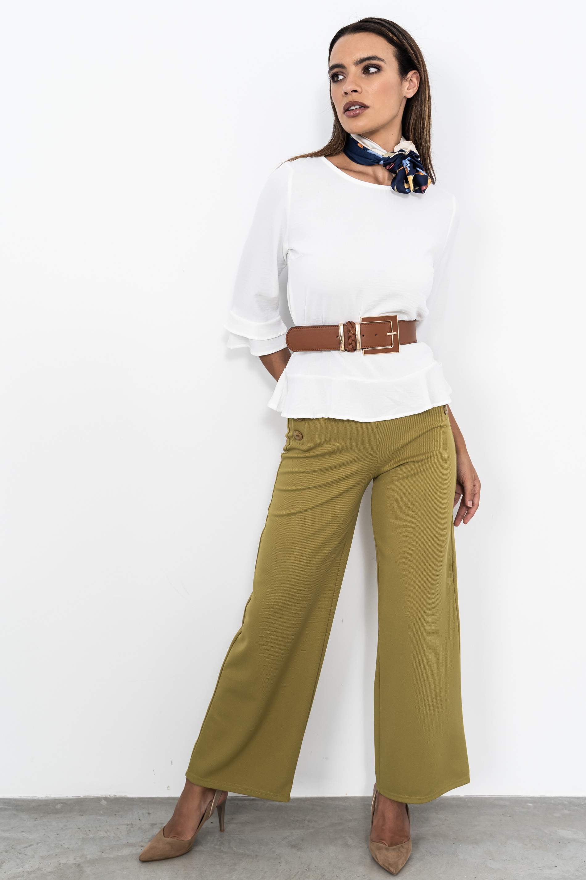 PANTALON ANCHO BOTONES OLIVA