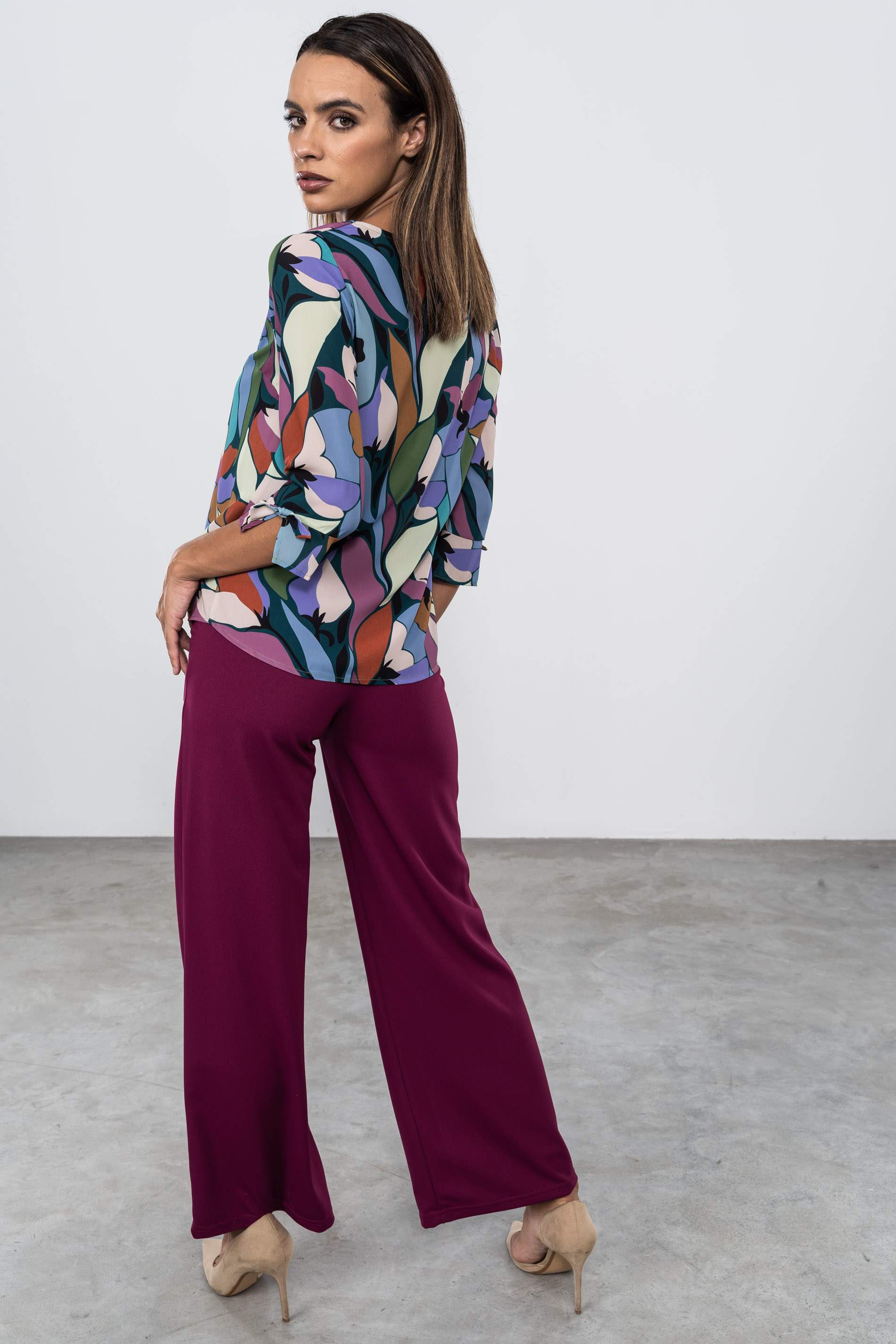 PANTALON ANCHO BOTONES BERENJENA