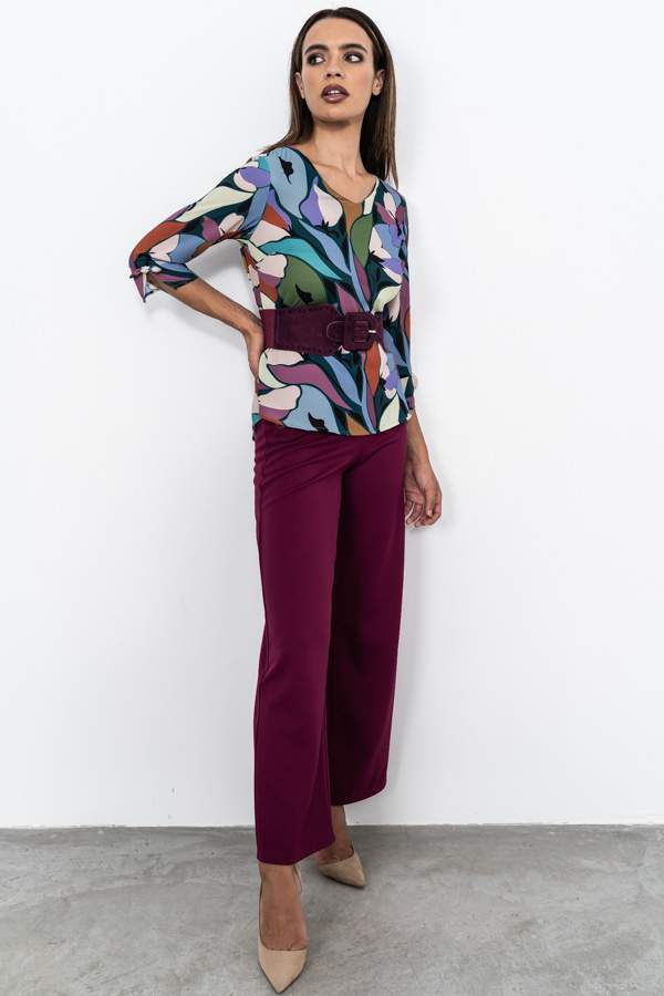 PANTALON ANCHO BOTONES BERENJENA