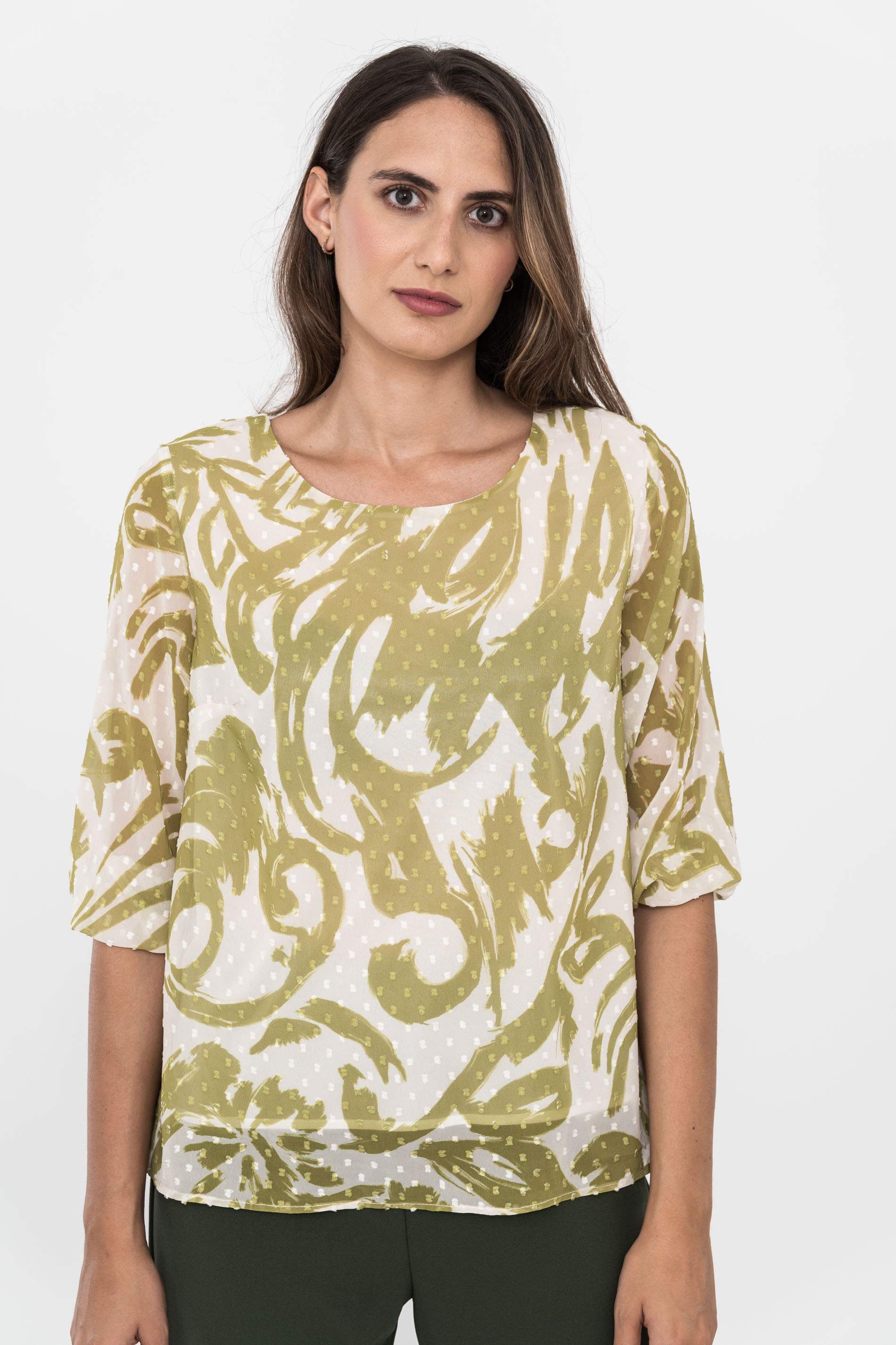 BLUSA PLUMETI PINCELADAS OLIVA