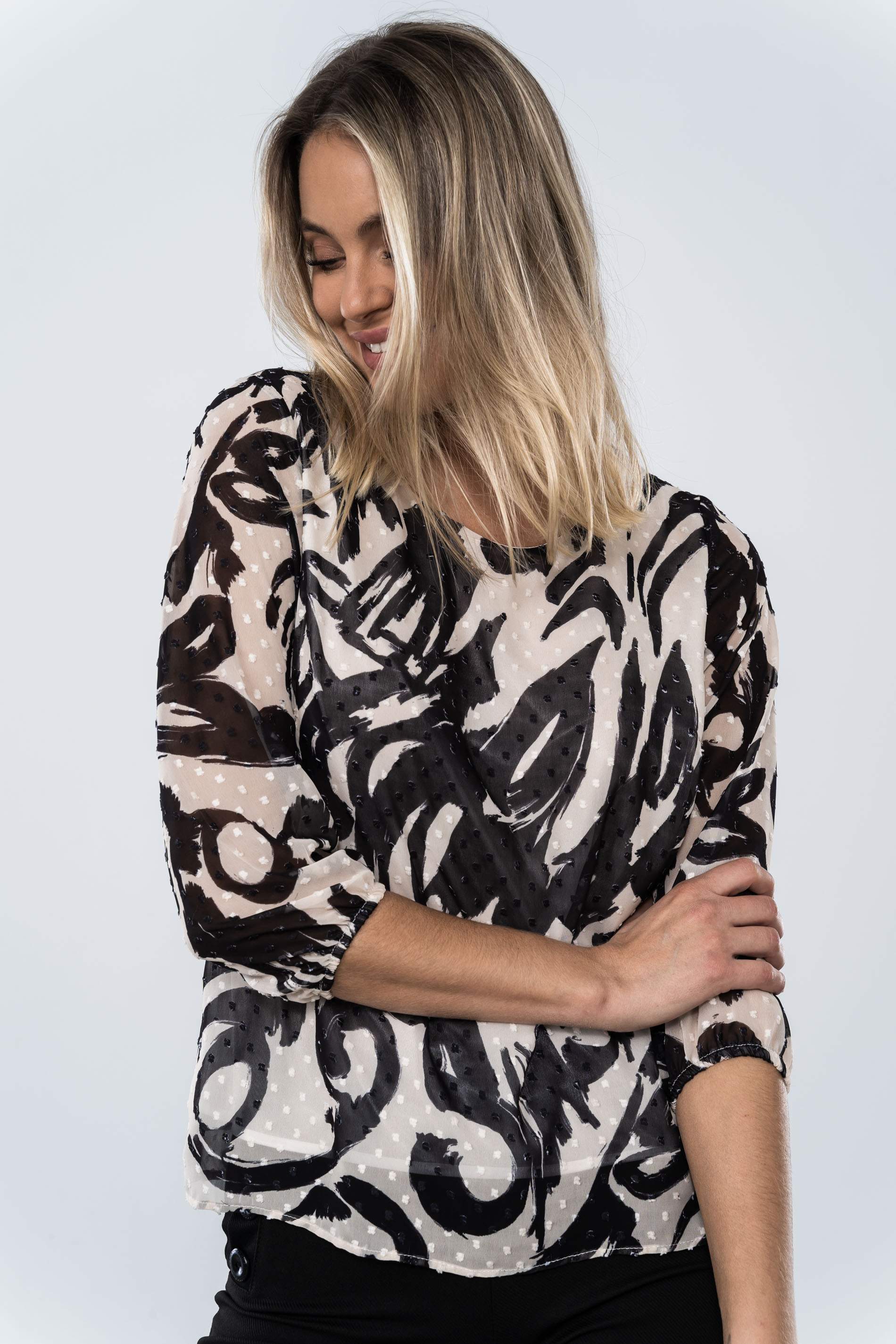 BLUSA PLUMETI PINCELADAS NEGRO