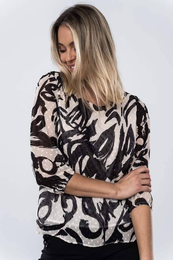 BLUSA PLUMETI PINCELADAS NEGRO