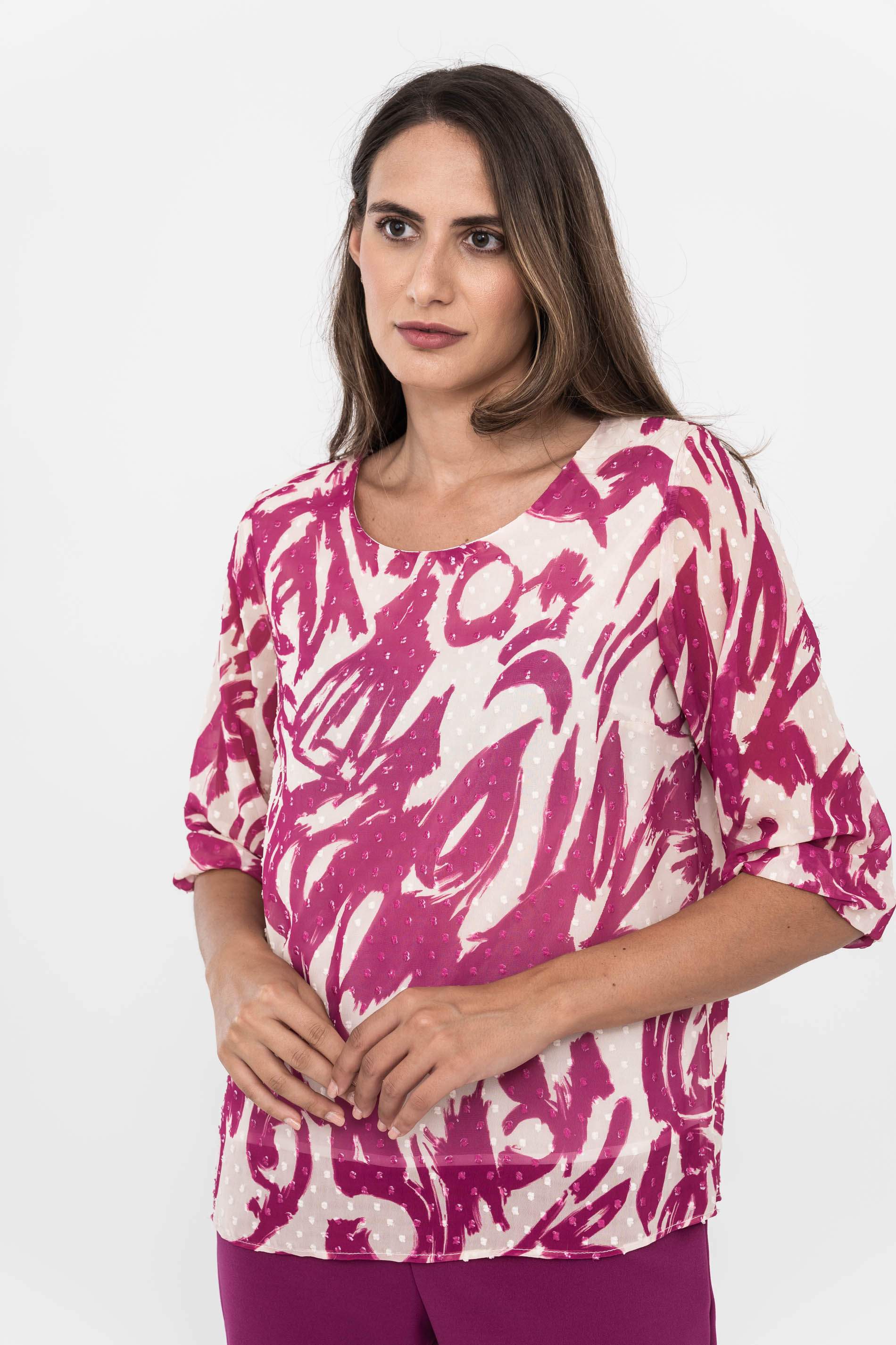 BLUSA PLUMETI PINCELADAS FUCSIA