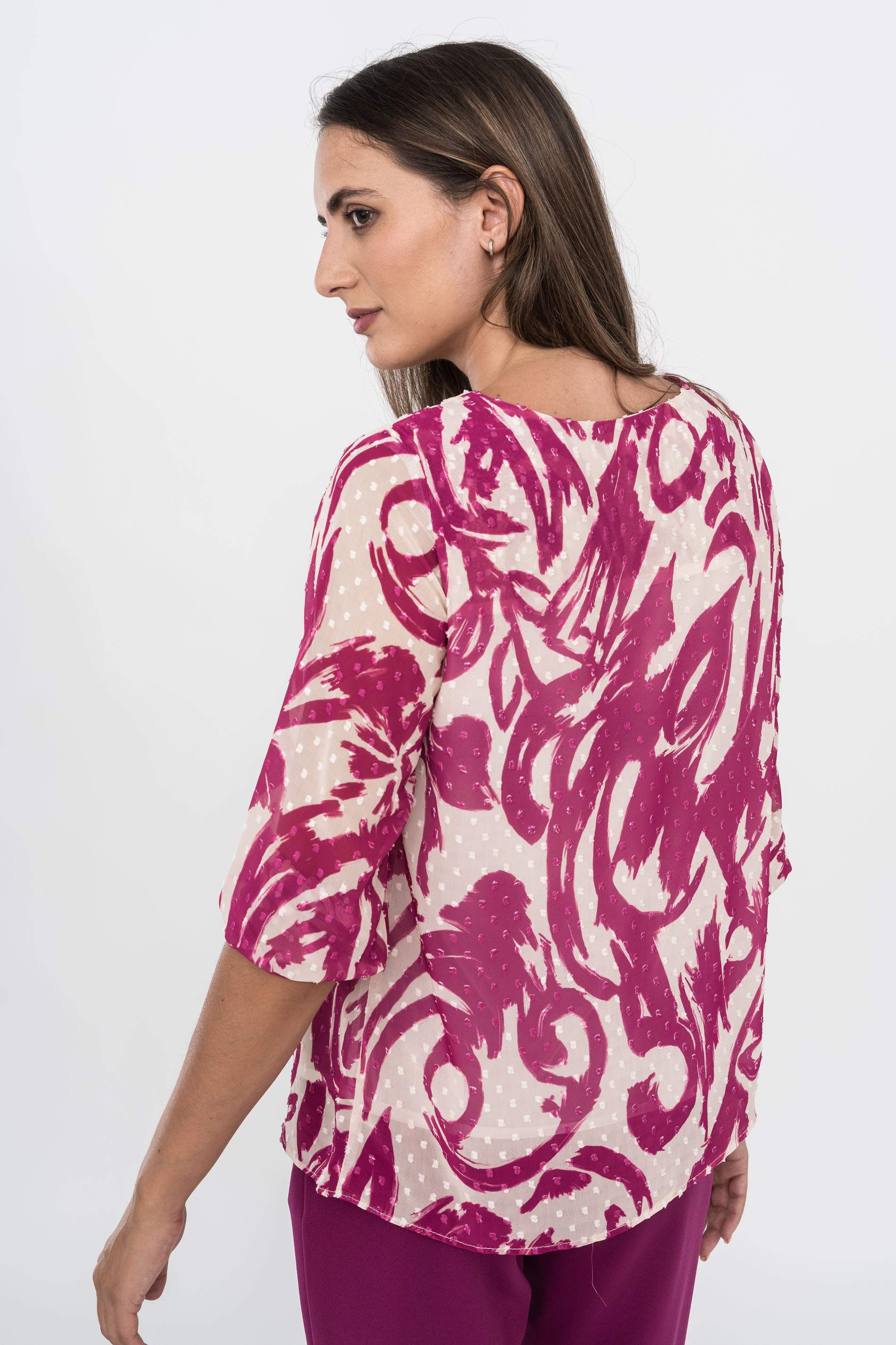 BLUSA PLUMETI PINCELADAS FUCSIA