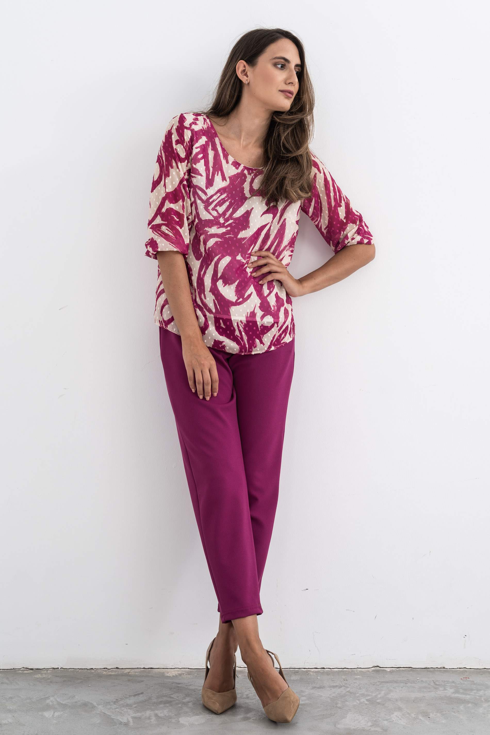 BLUSA PLUMETI PINCELADAS FUCSIA