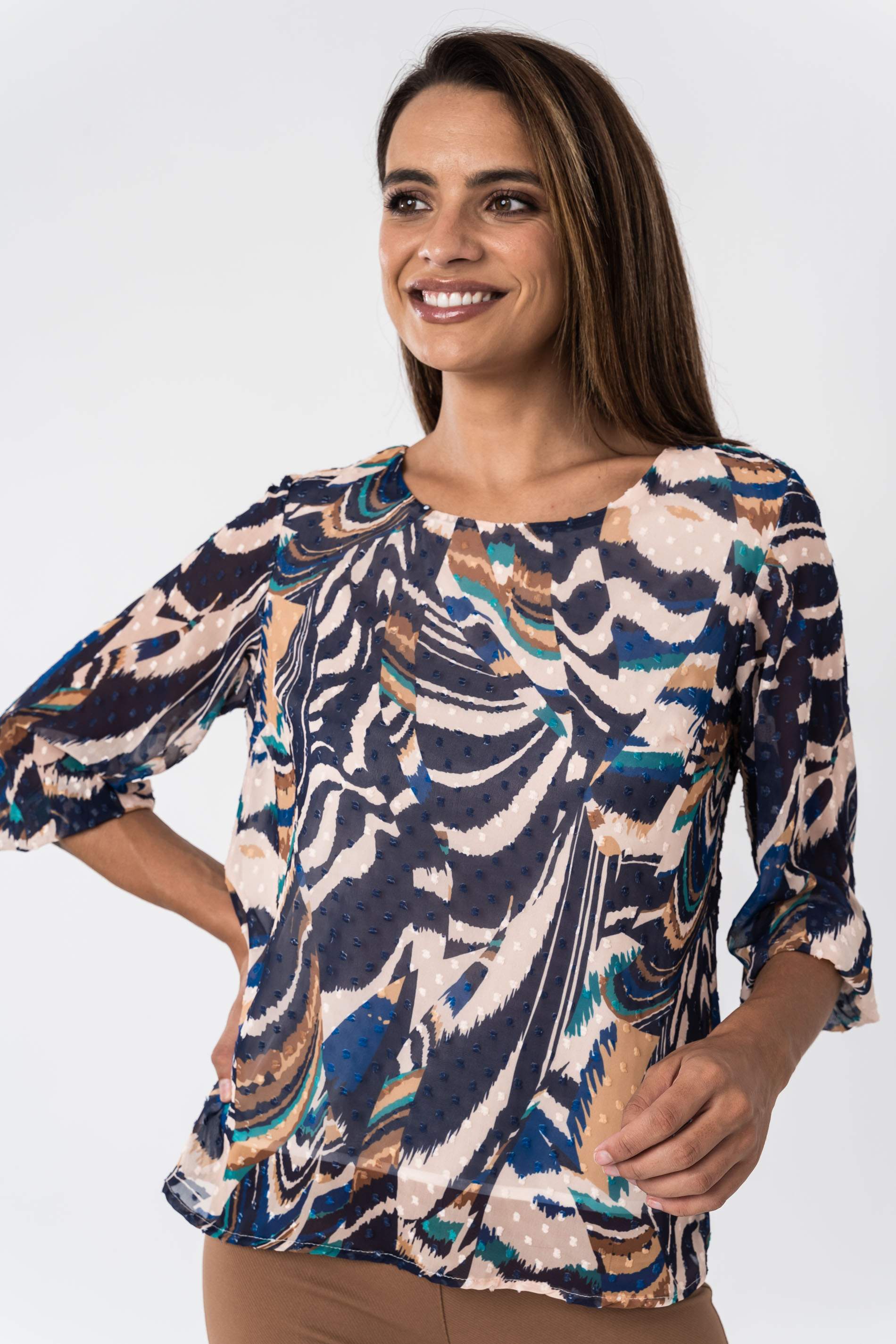 BLUSA PLUMETI ASTRACTO TINTA