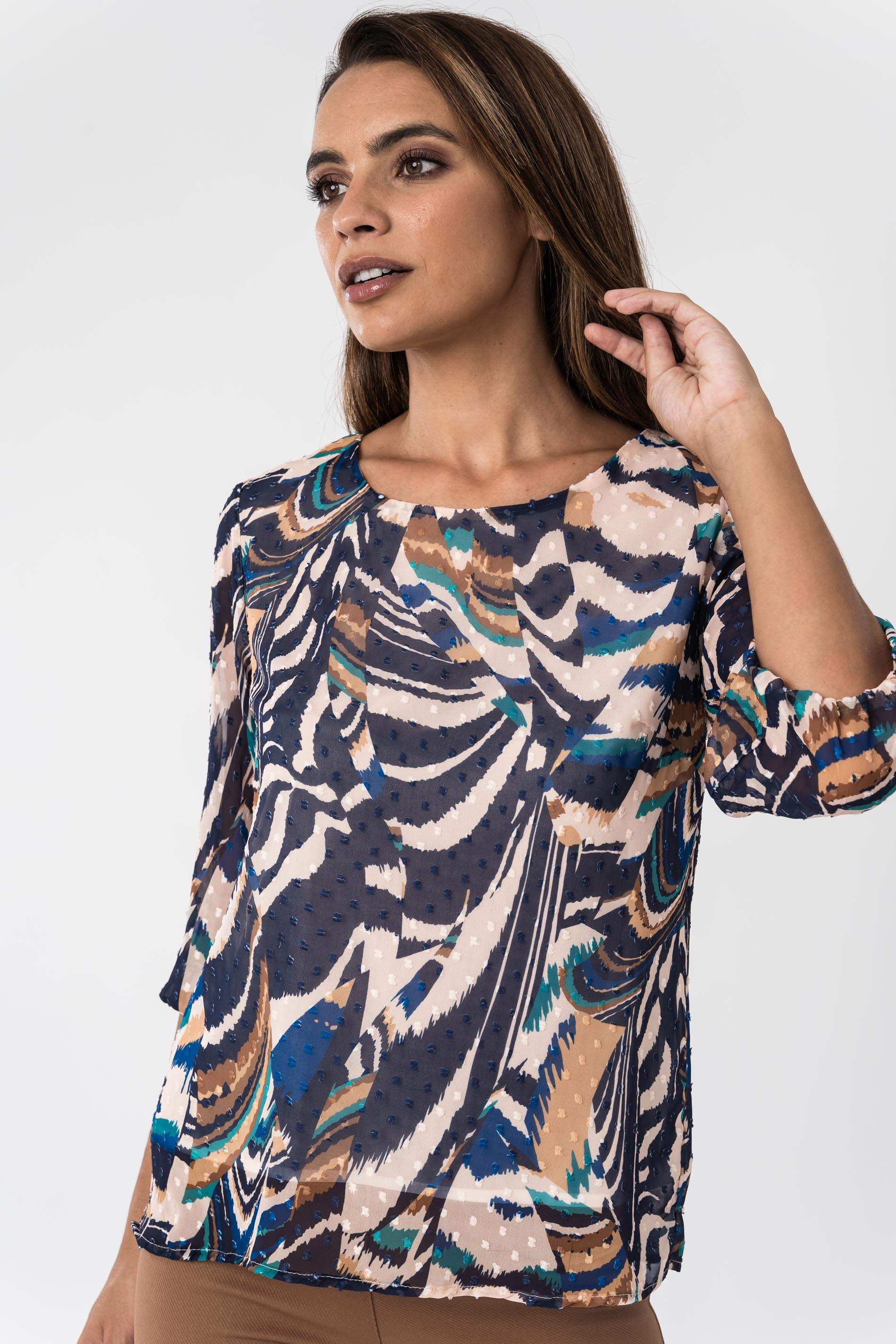 BLUSA PLUMETI ASTRACTO TINTA
