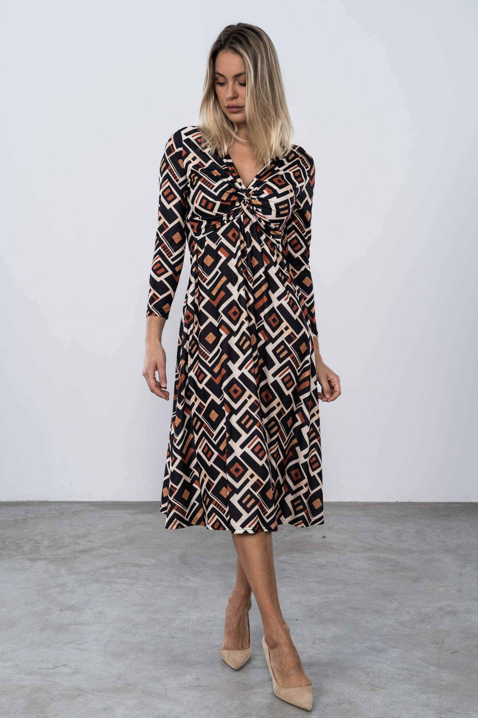 VESTIDO NUDO ESTAMPADO GEOMETRICO Precchio