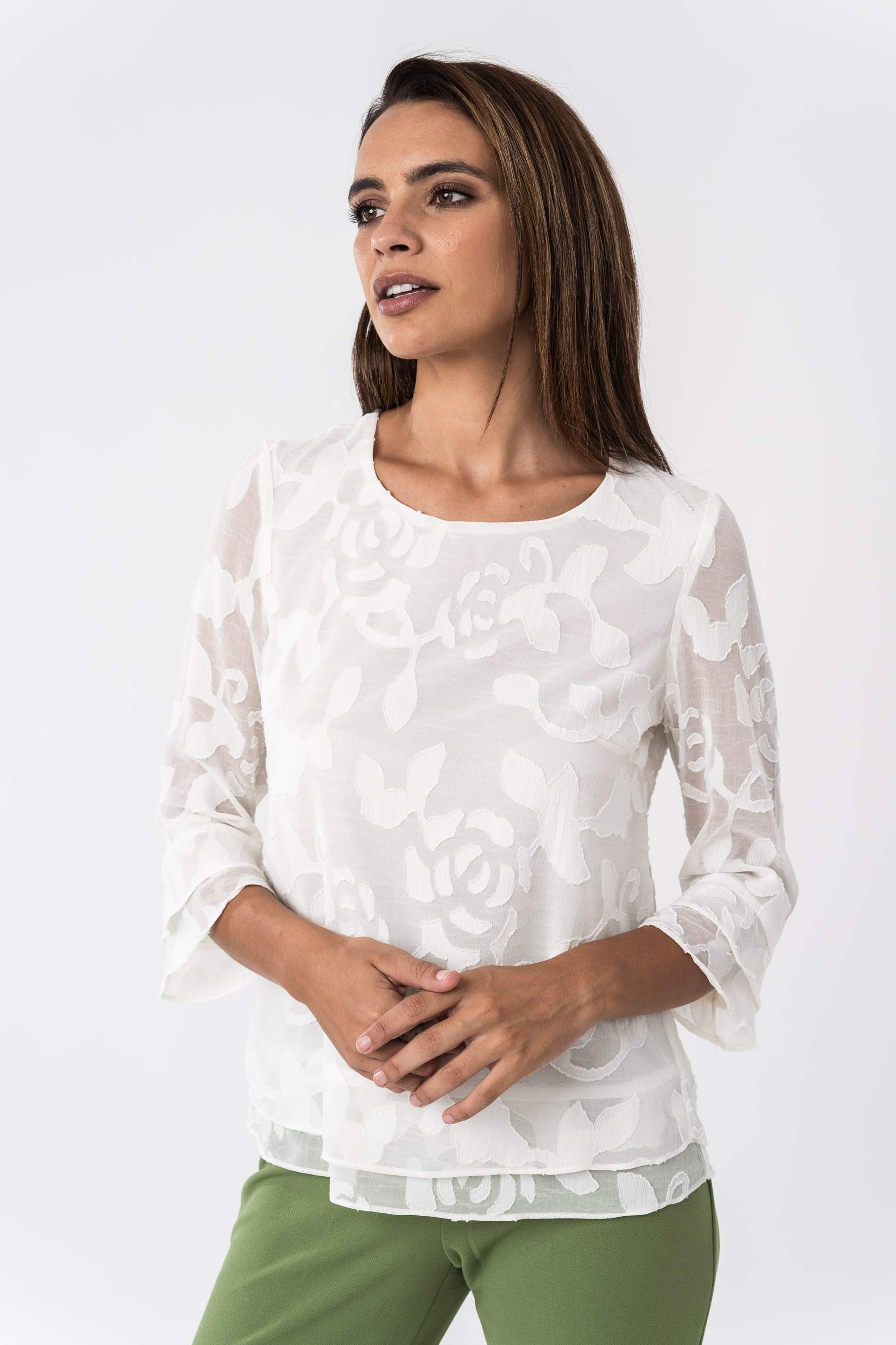 BLUSA GASA JACQUARD CRUDO
