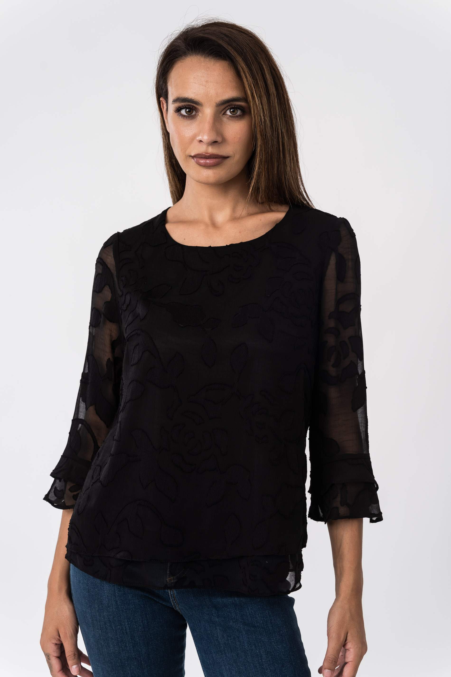 BLUSA GASA JACQUARD NEGRO