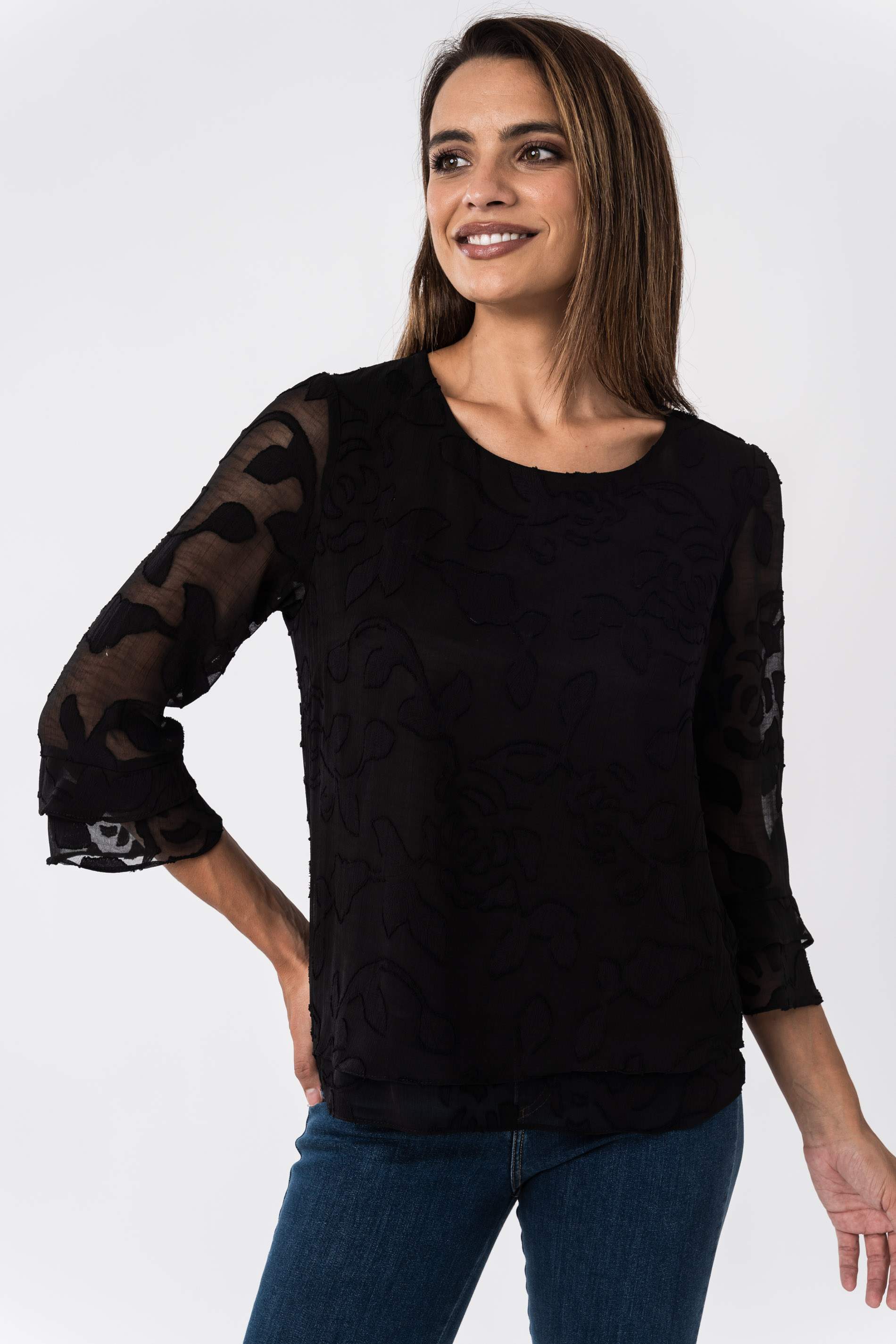 BLUSA GASA JACQUARD NEGRO