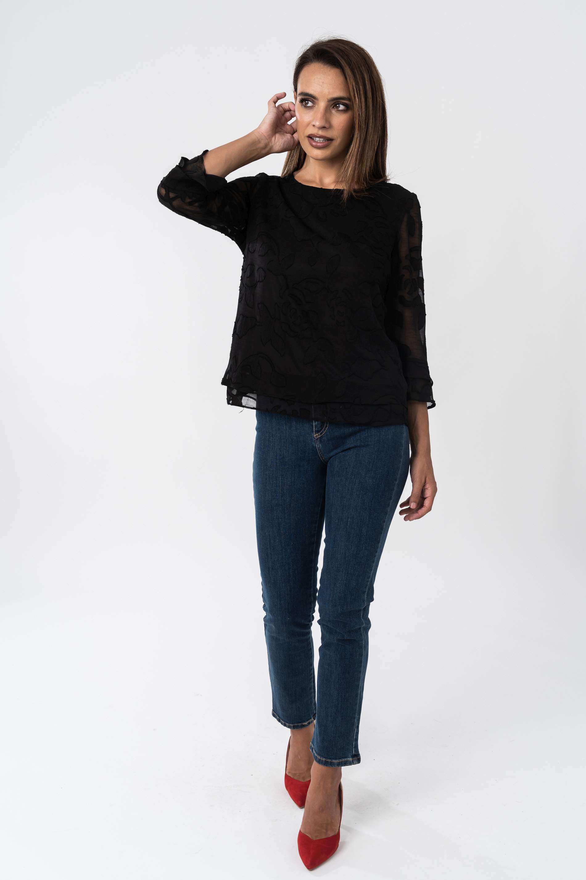 BLUSA GASA JACQUARD NEGRO