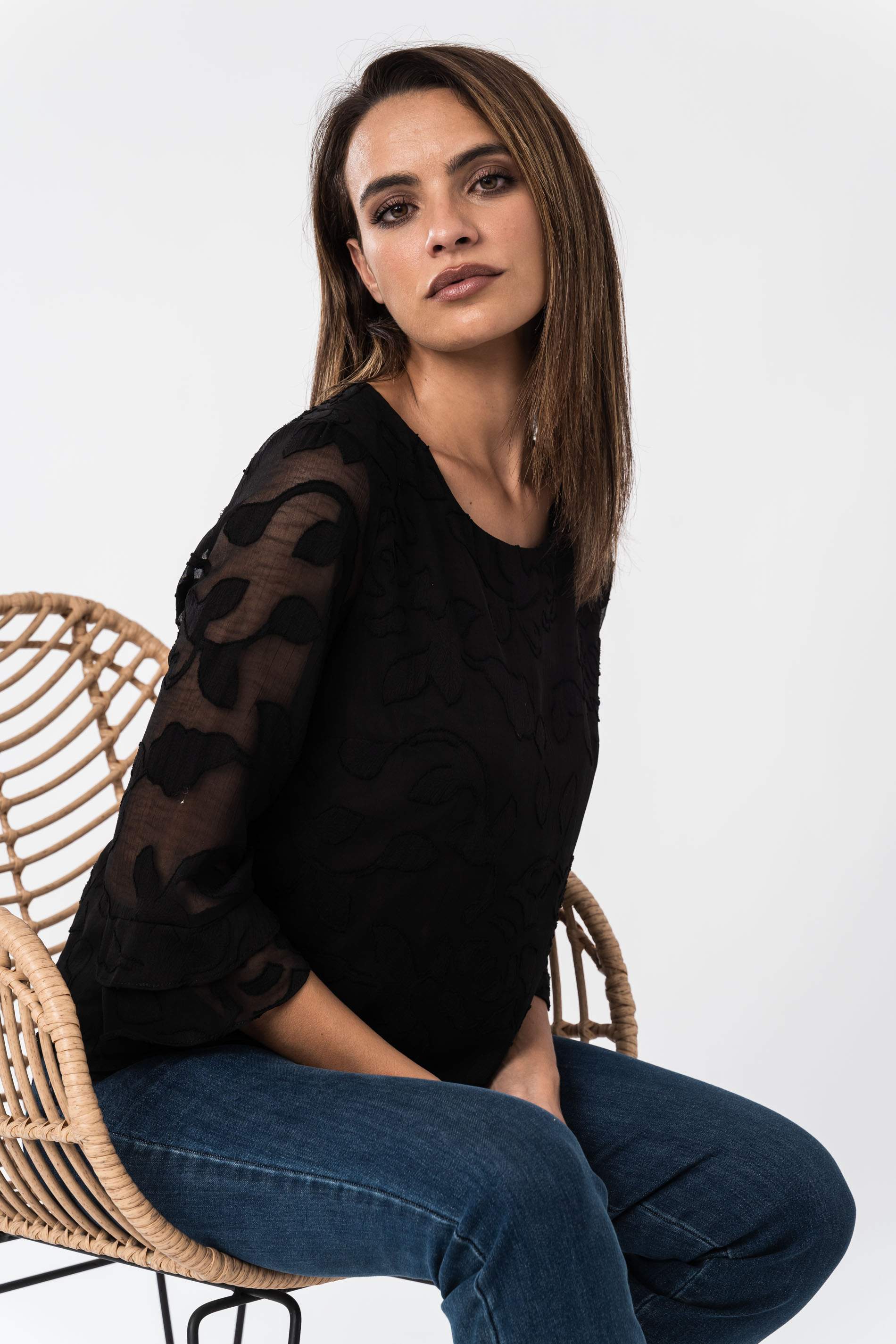 BLUSA GASA JACQUARD NEGRO