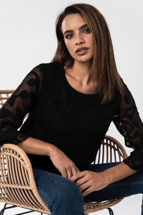 BLUSA GASA JACQUARD NEGRO