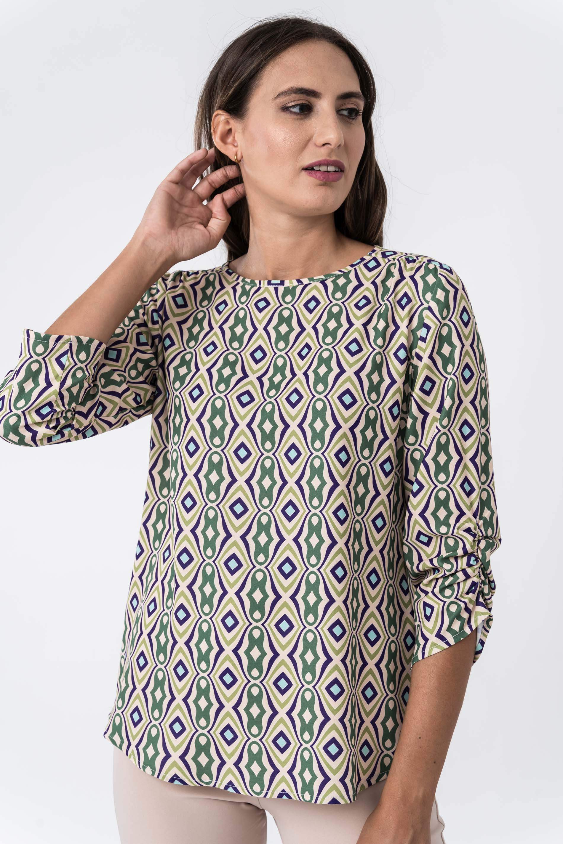 BLUSA PUÑO FRUNCIDO GEOMETRICO