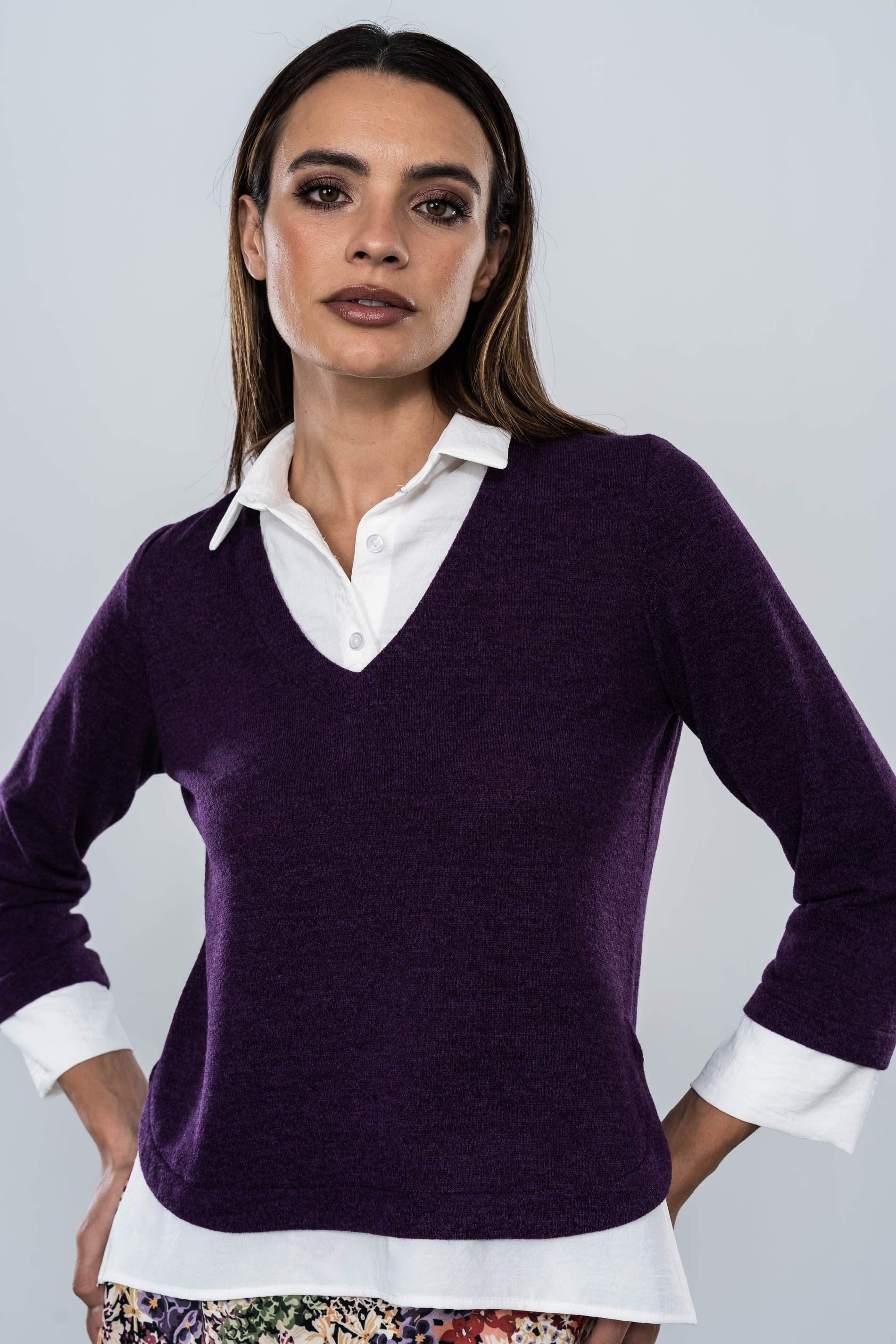 JERSEY COMBINADO CAMISERO MORADO