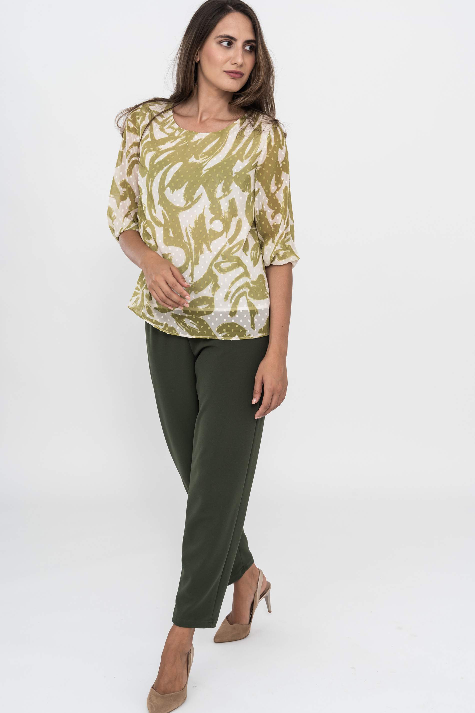 PANTALON PUNTO CREPE VUELTA KAKI