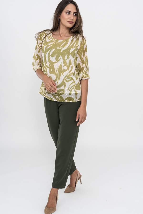 PANTALON PUNTO CREPE VUELTA KAKI