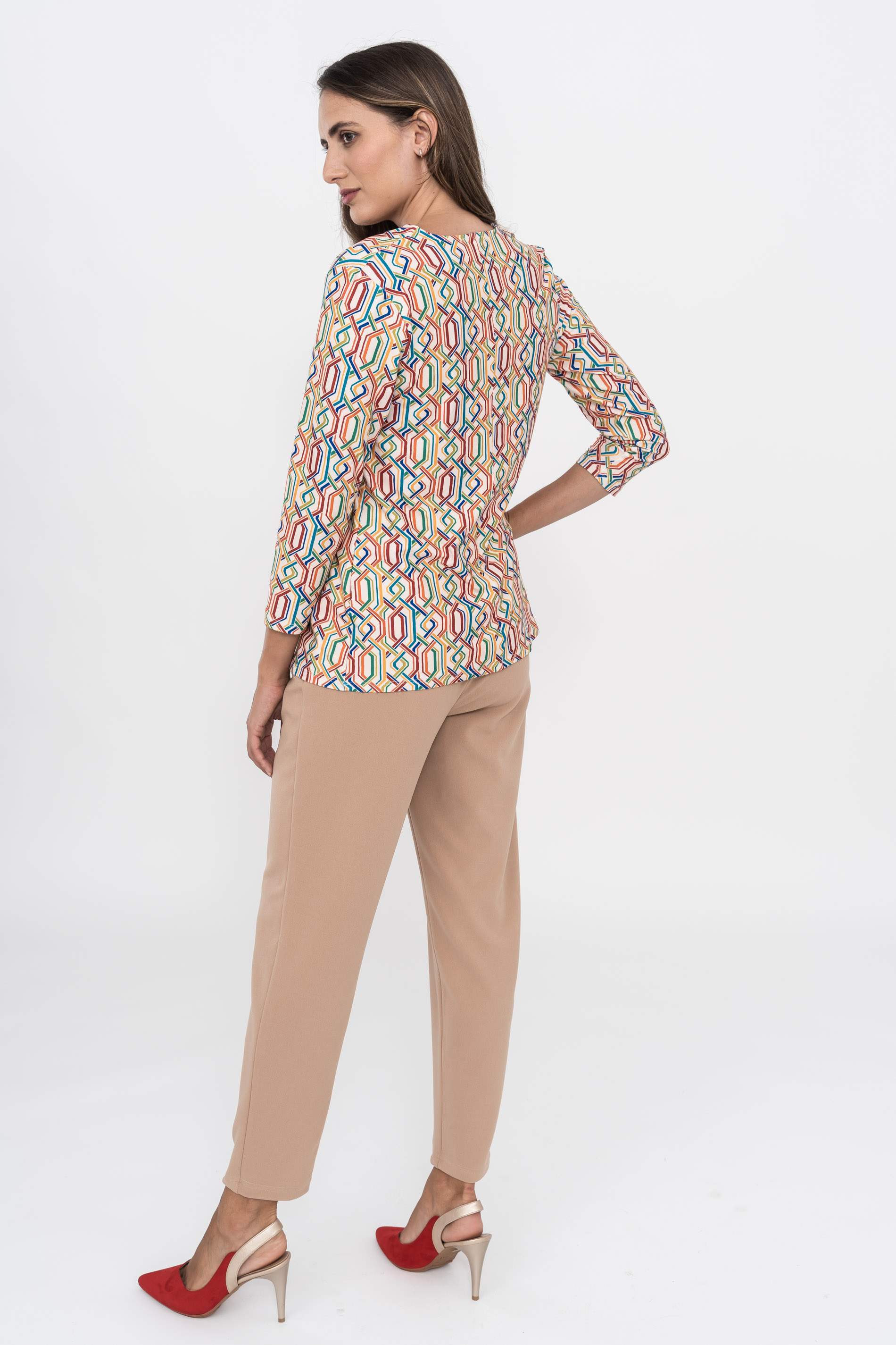 PANTALON PUNTO CREPE VUELTA BEIGE