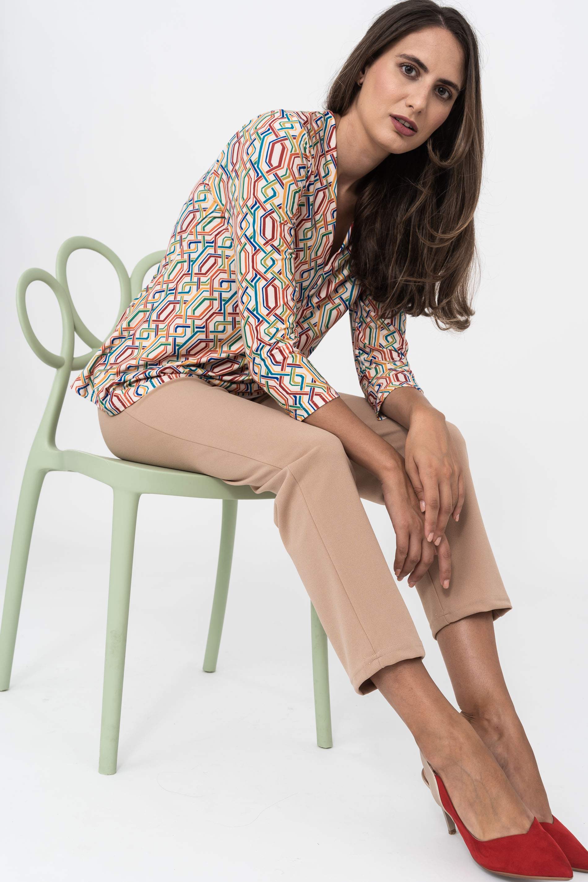 PANTALON PUNTO CREPE VUELTA BEIGE