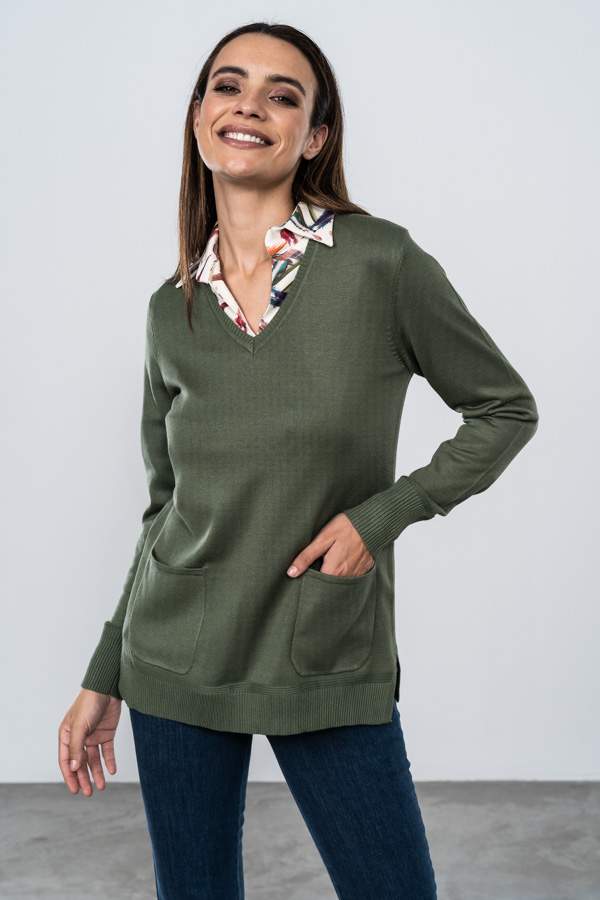 JERSEY CUELLO PICO BOLSILLOS OLIVA
