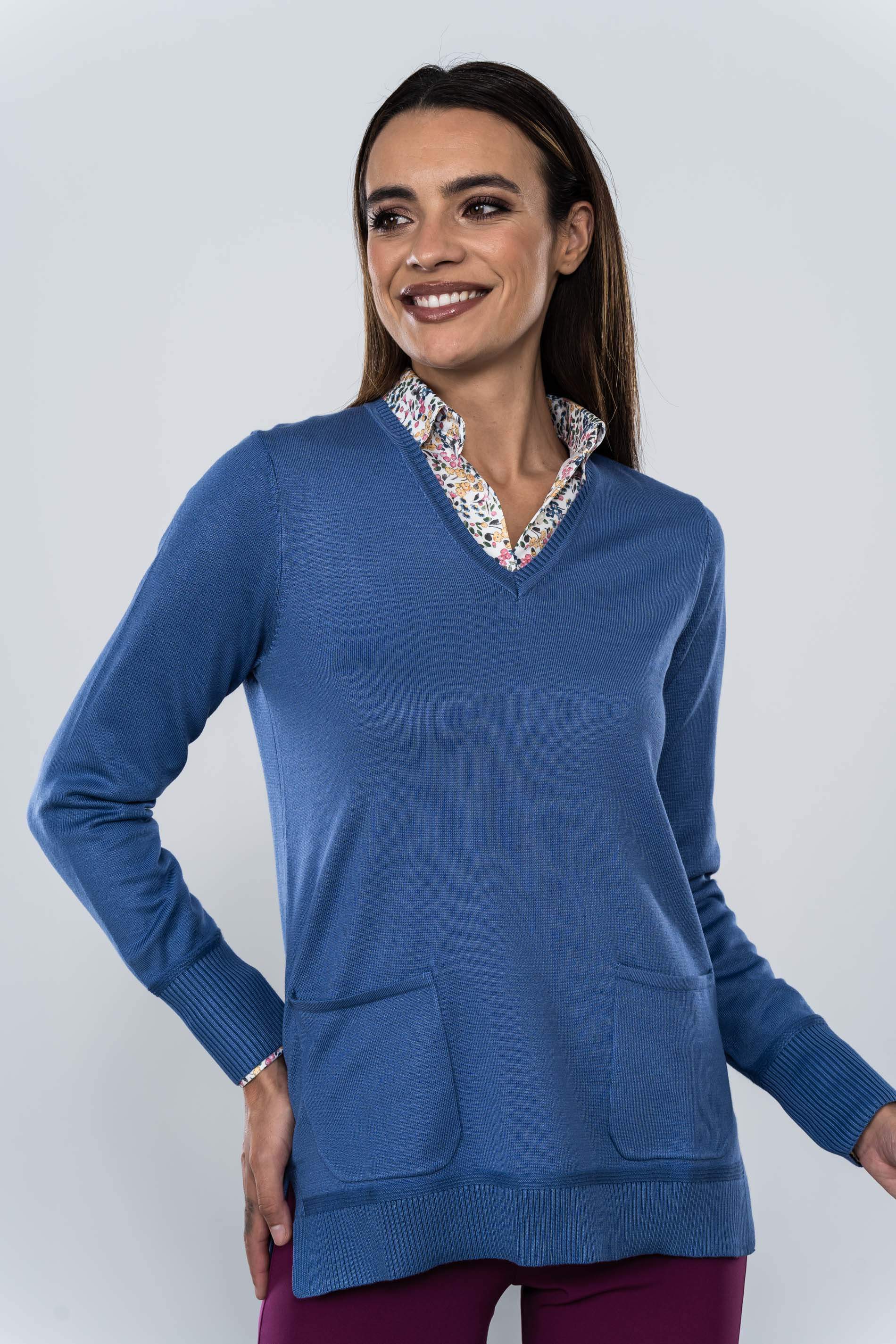 JERSEY CUELLO PICO BOLSILLOS AZUL