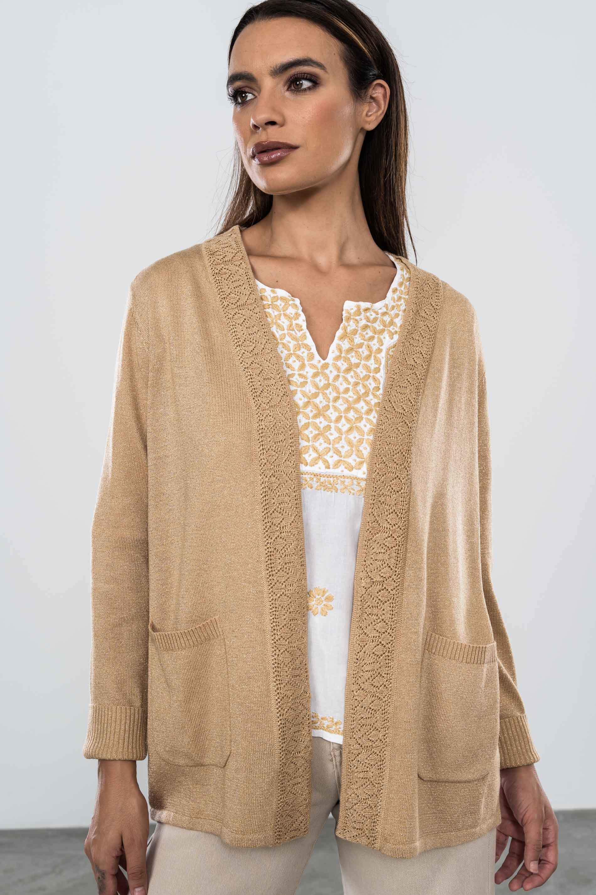 CHAQUETA LUREX CALADOS BEIGE