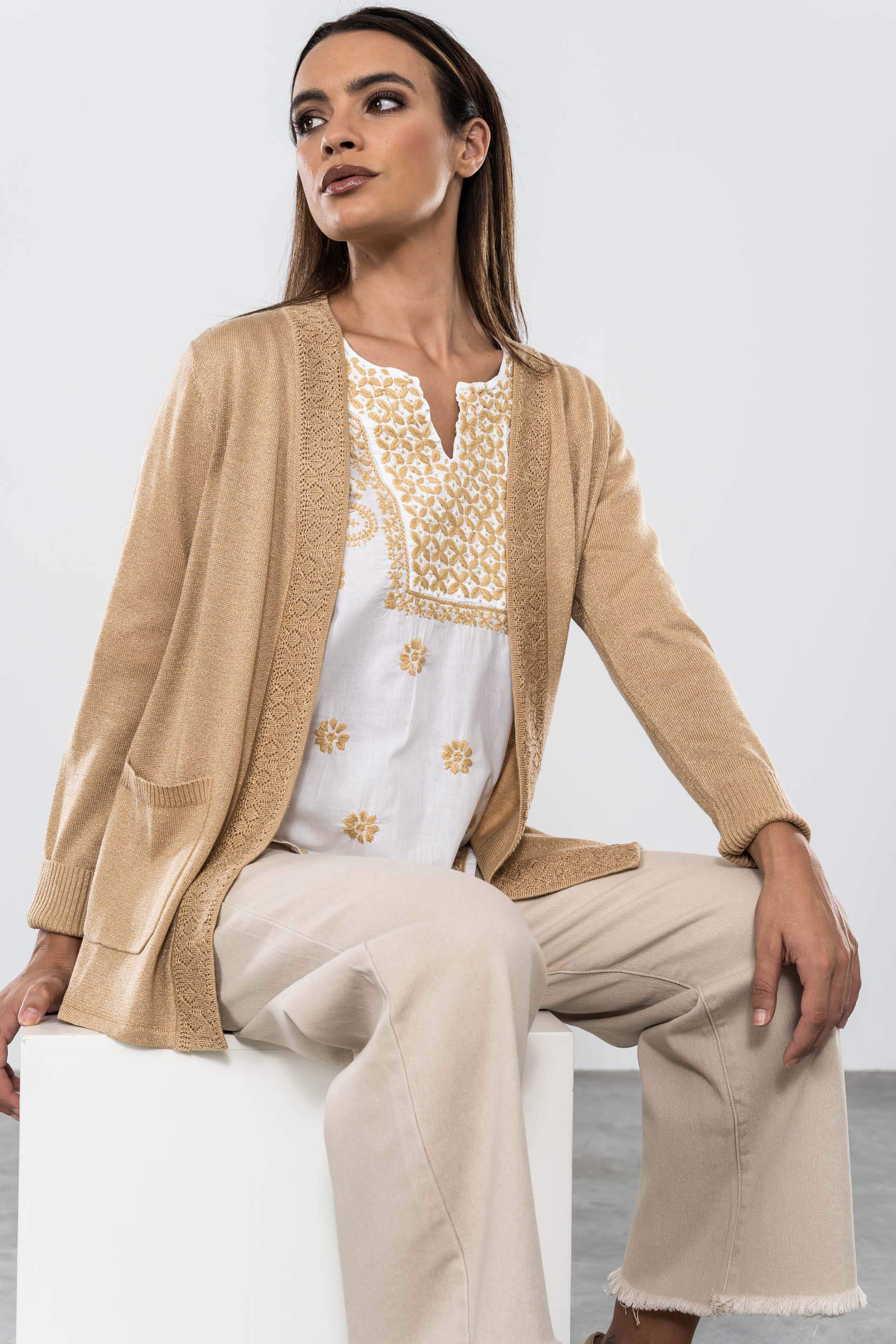 CHAQUETA LUREX CALADOS BEIGE