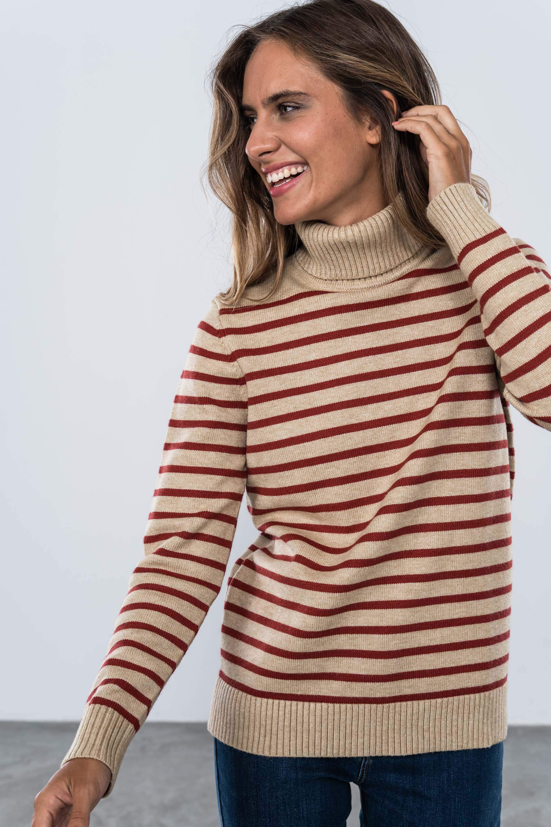 JERSEY CUELLO CISNE RAYAS CRUDO Y CAMEL