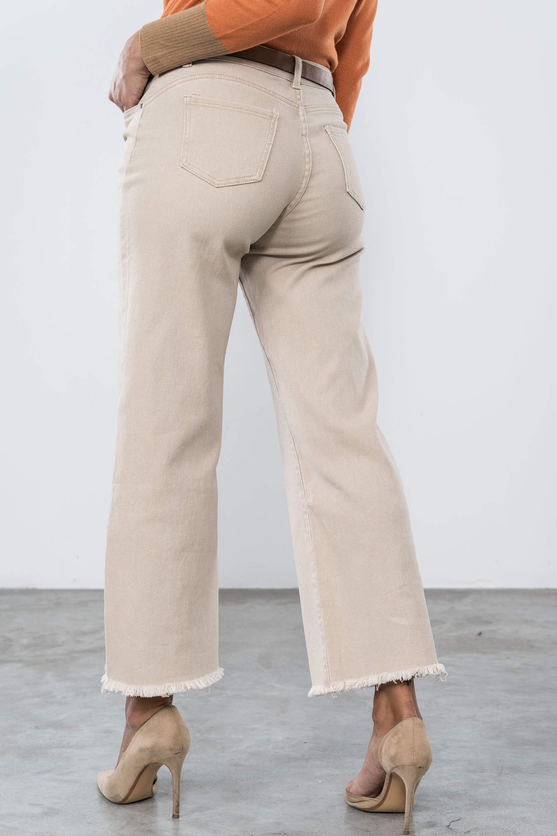 PANTALON CAMPANA DESFLECADO BEIGE
