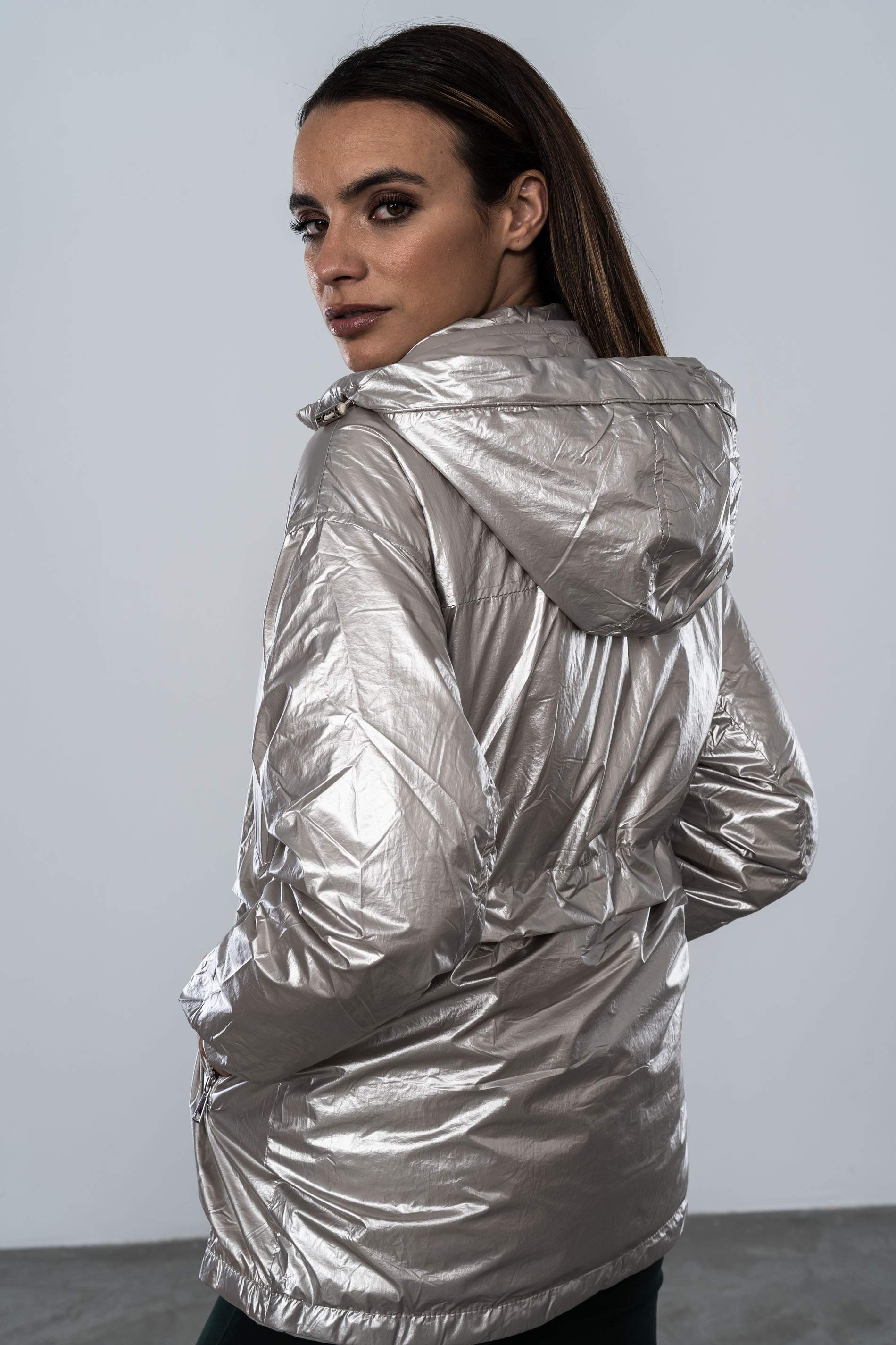 PARKA LIGERA REVERSIBLE SATINADA GRIS