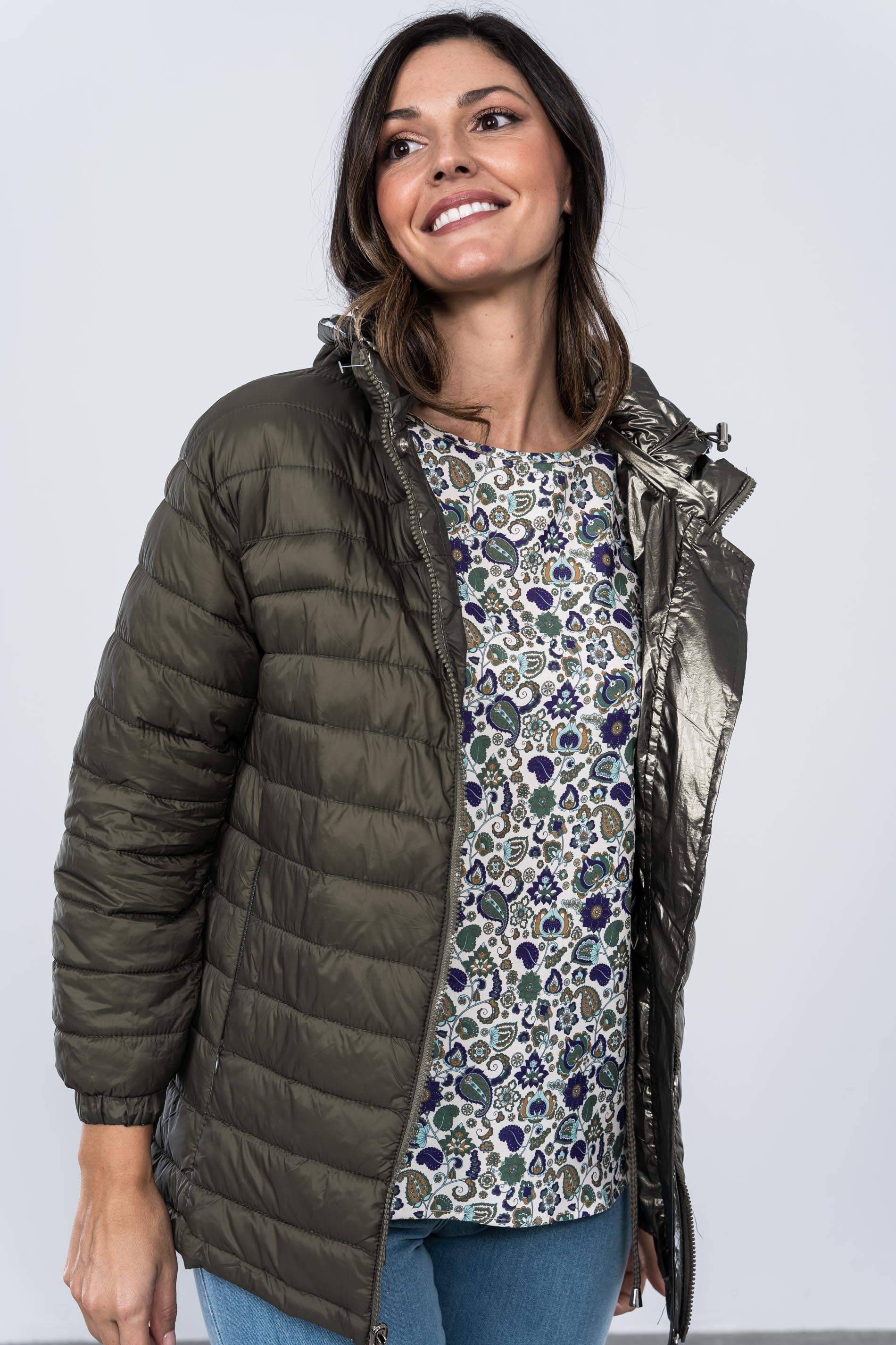 PARKA LIGERA REVERSIBLE SATINADA KAKI