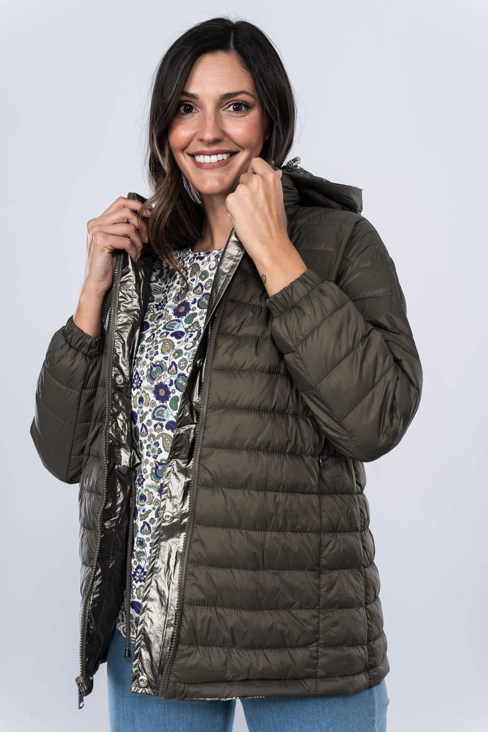 PARKA LIGERA REVERSIBLE SATINADA KAKI