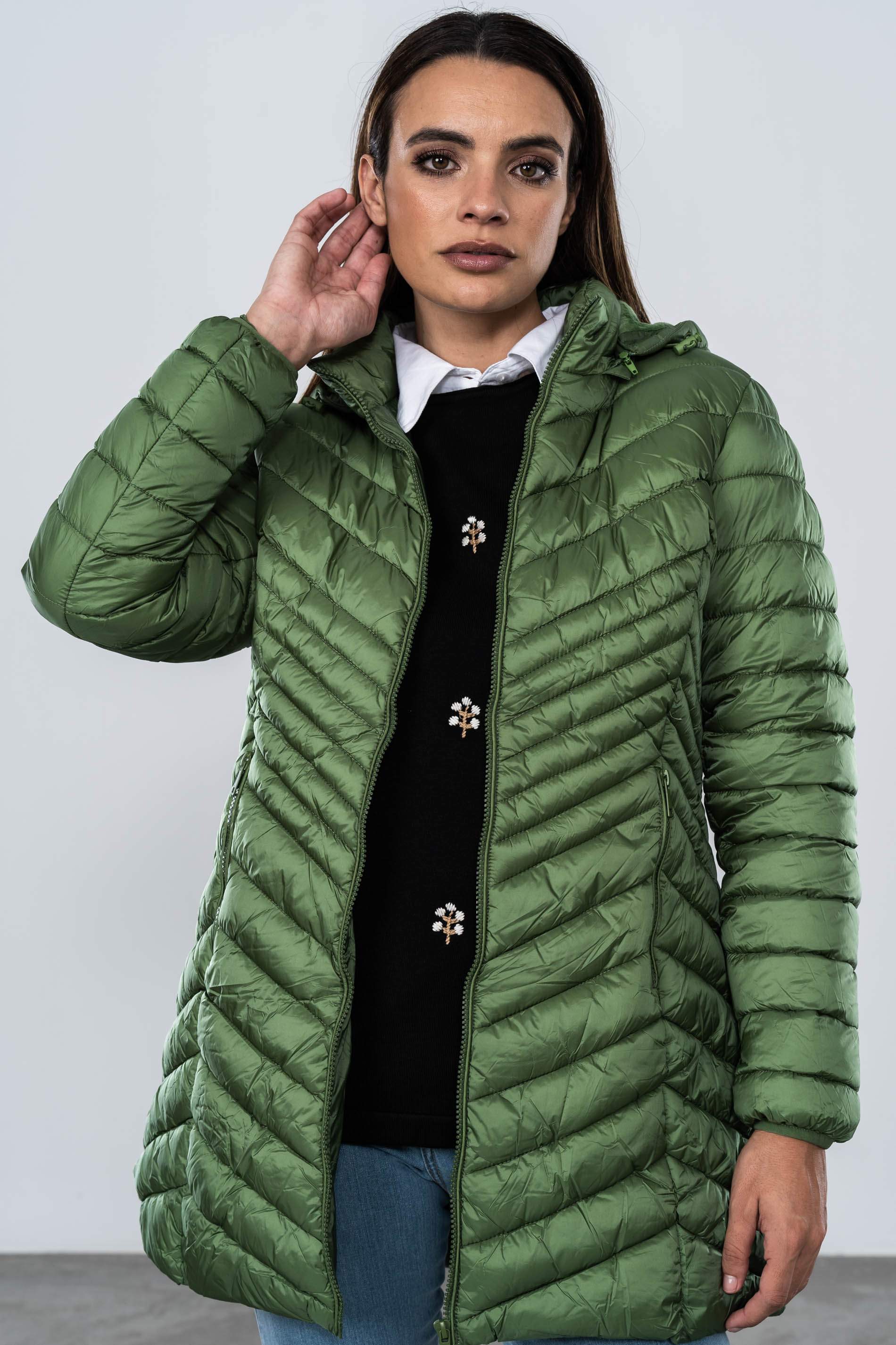 PARKA SATINADA PESPUNTE DIAGONAL VERDE