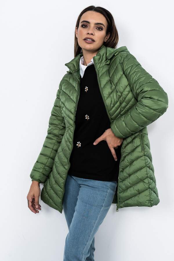 PARKA SATINADA PESPUNTE DIAGONAL VERDE